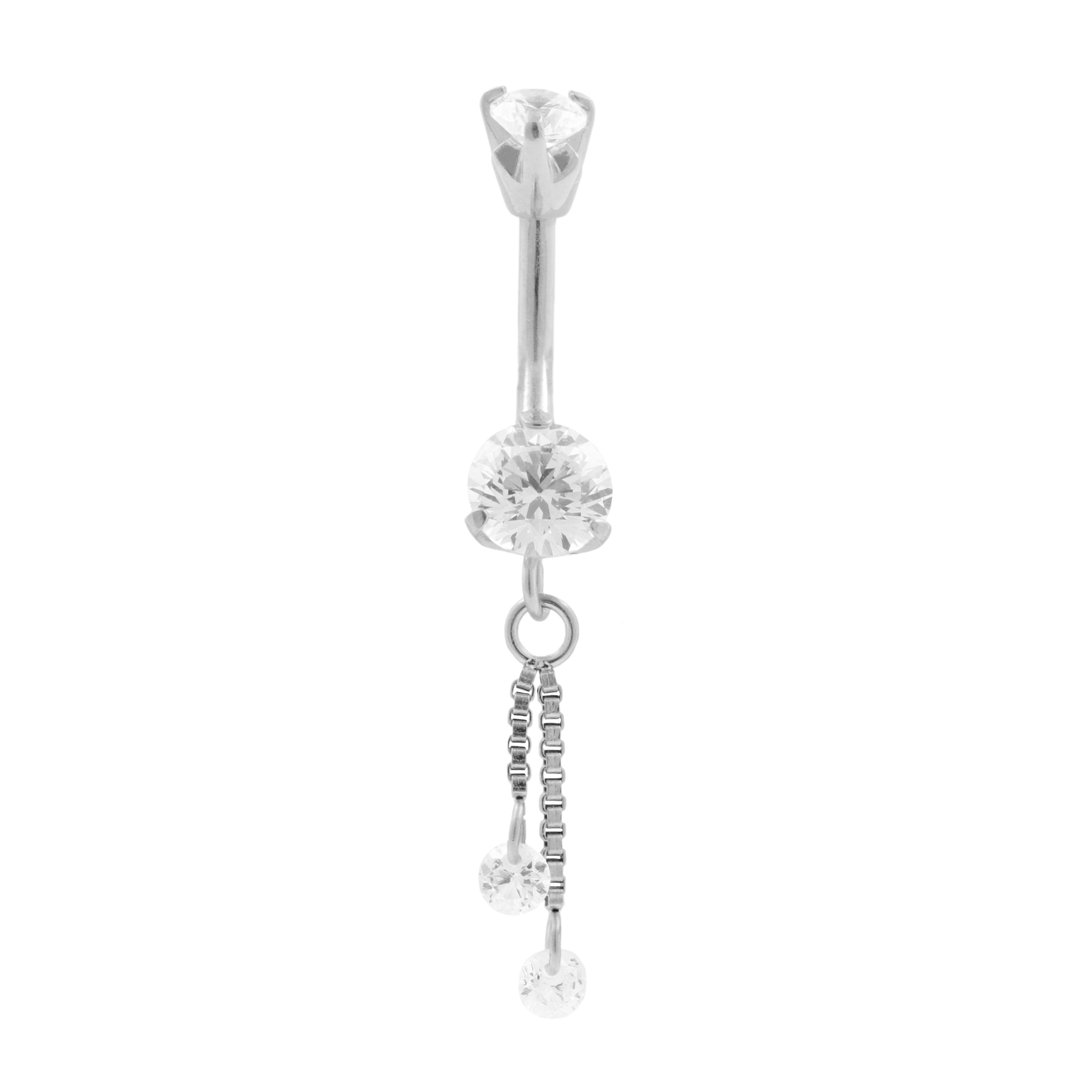 Chirurgisch Stalen Zirkonia Navelpiercing Met Dubbel Hangertje Zilver