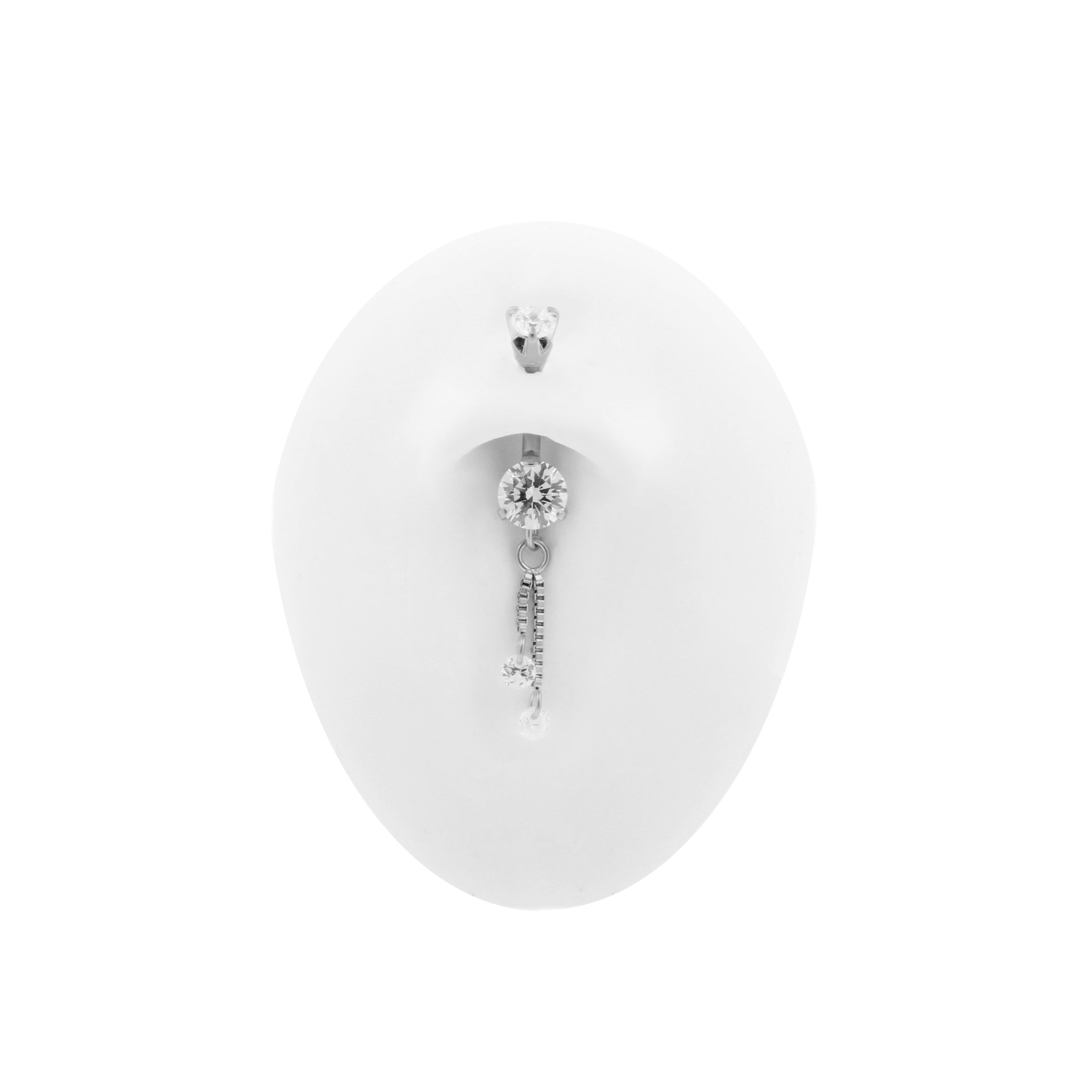 Chirurgisch Stalen Zirkonia Navelpiercing Met Dubbel Hangertje Zilver