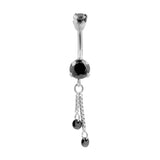 Chirurgischer Stahl Bauchnabelpiercing mit Zirkonia und doppelt hängendem Anhänger Silber