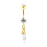 Chirurgischer Stahlbauchnabelpiercing mit dreifachem Zirkonia-Anhänger Gold