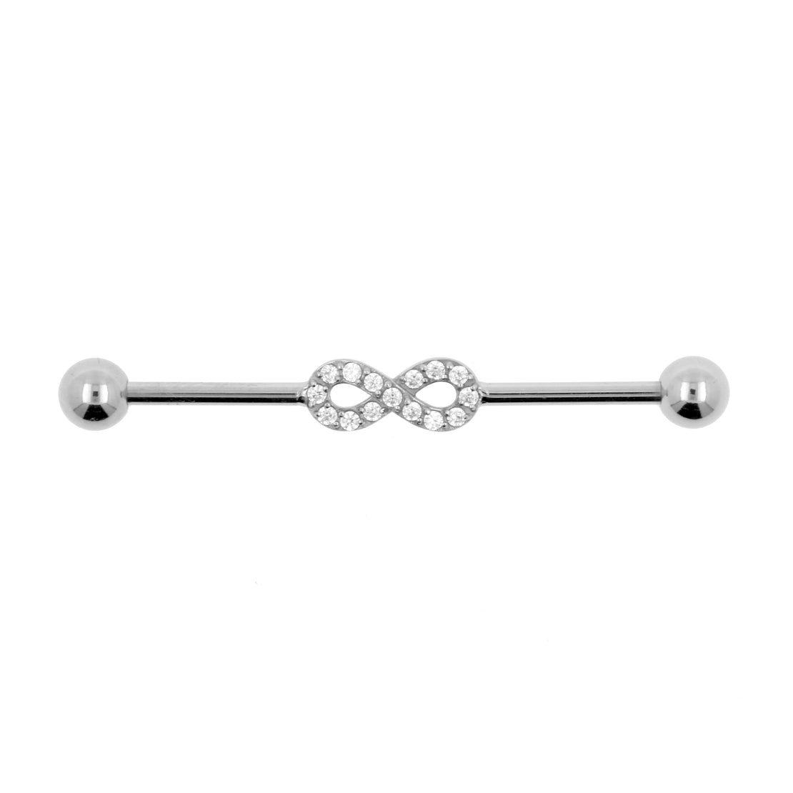 Chirurgisch Stalen Industrial Barbell Met Zirkonia - Infinity Zilver
