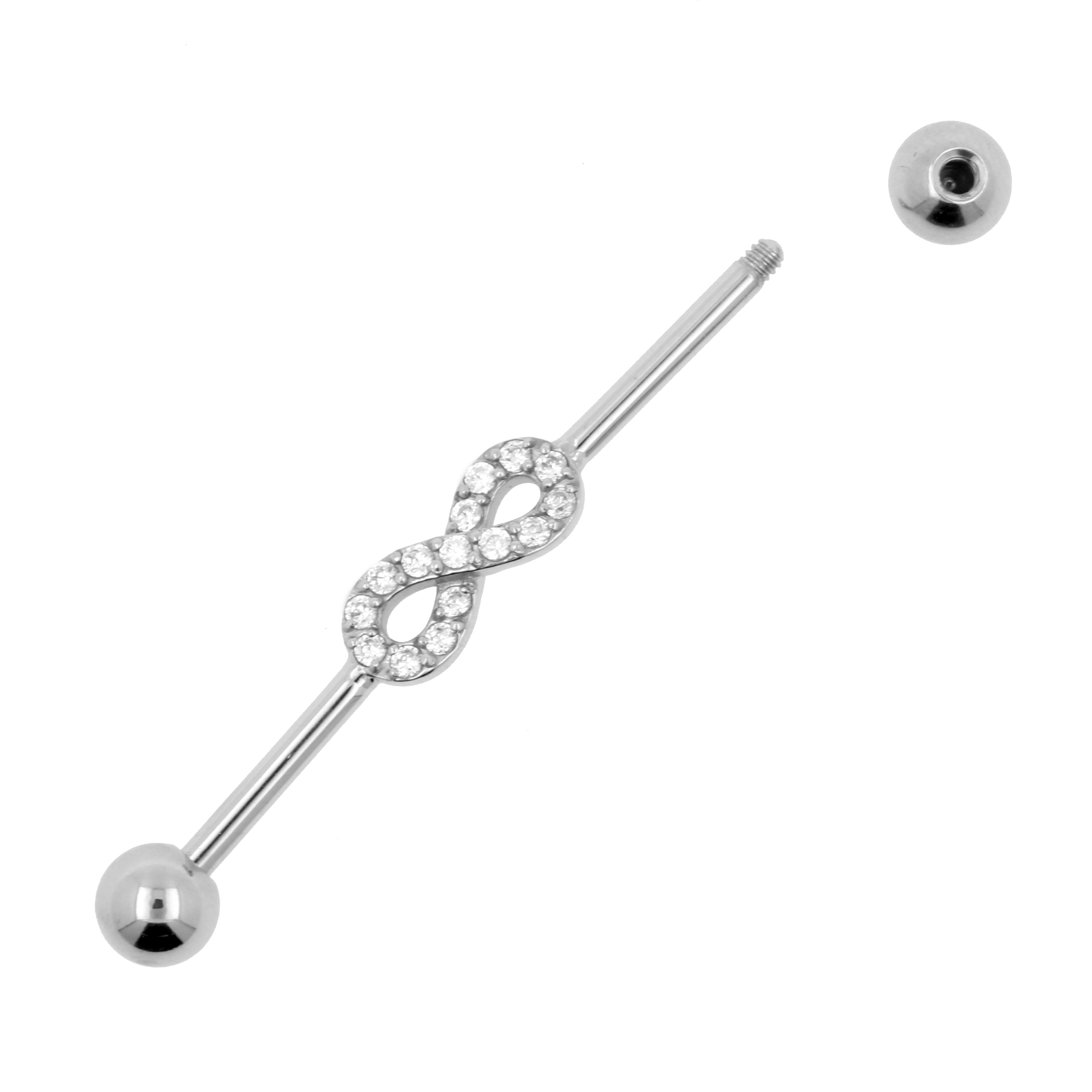 Chirurgisch Stalen Industrial Barbell Met Zirkonia - Infinity Zilver