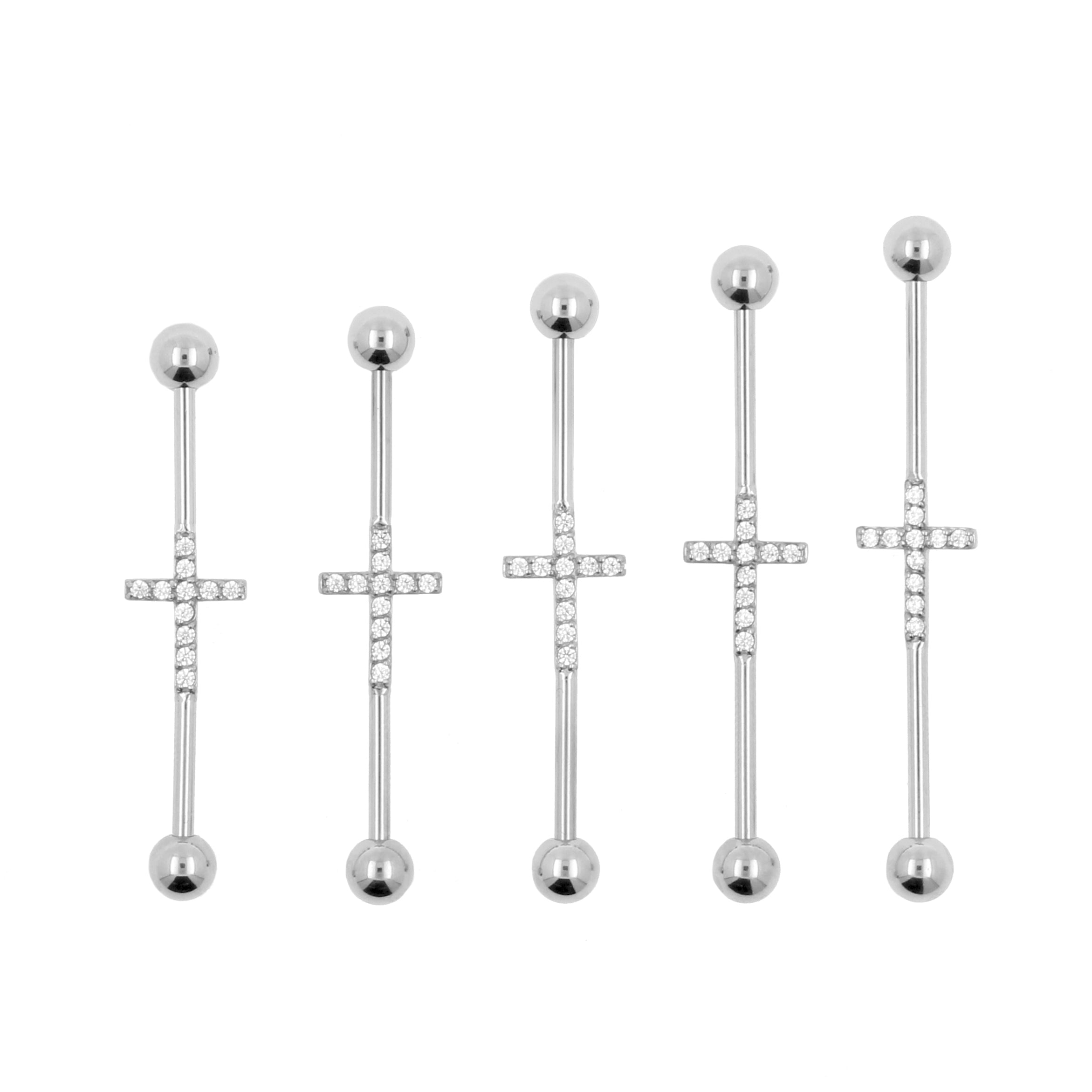 Chirurgisch Stalen Industrial Barbell Met Zirkonia - Cross Zilver
