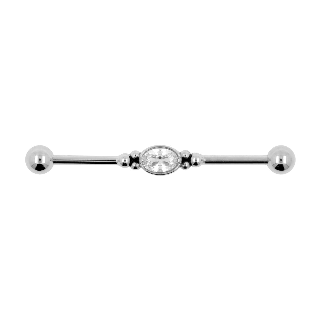 Chirurgisch Stalen Industrial Barbell Met Zirkonia - Oval Jewel Zilver