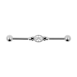Chirurgischer Stahl Industrial Barbell mit Zirkonia - Ovaler Edelstein Silber