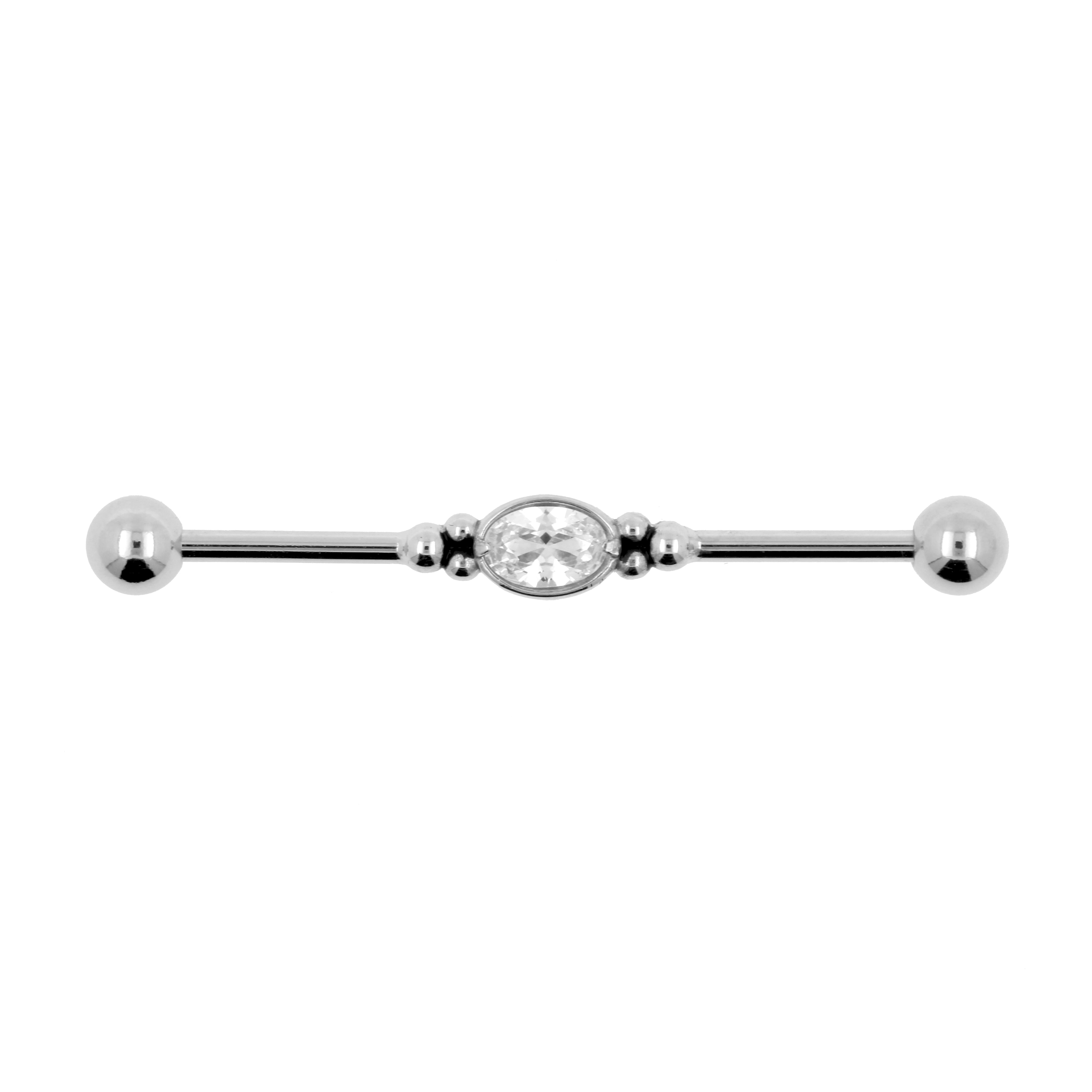 Chirurgisch Stalen Industrial Barbell Met Zirkonia - Oval Jewel Zilver
