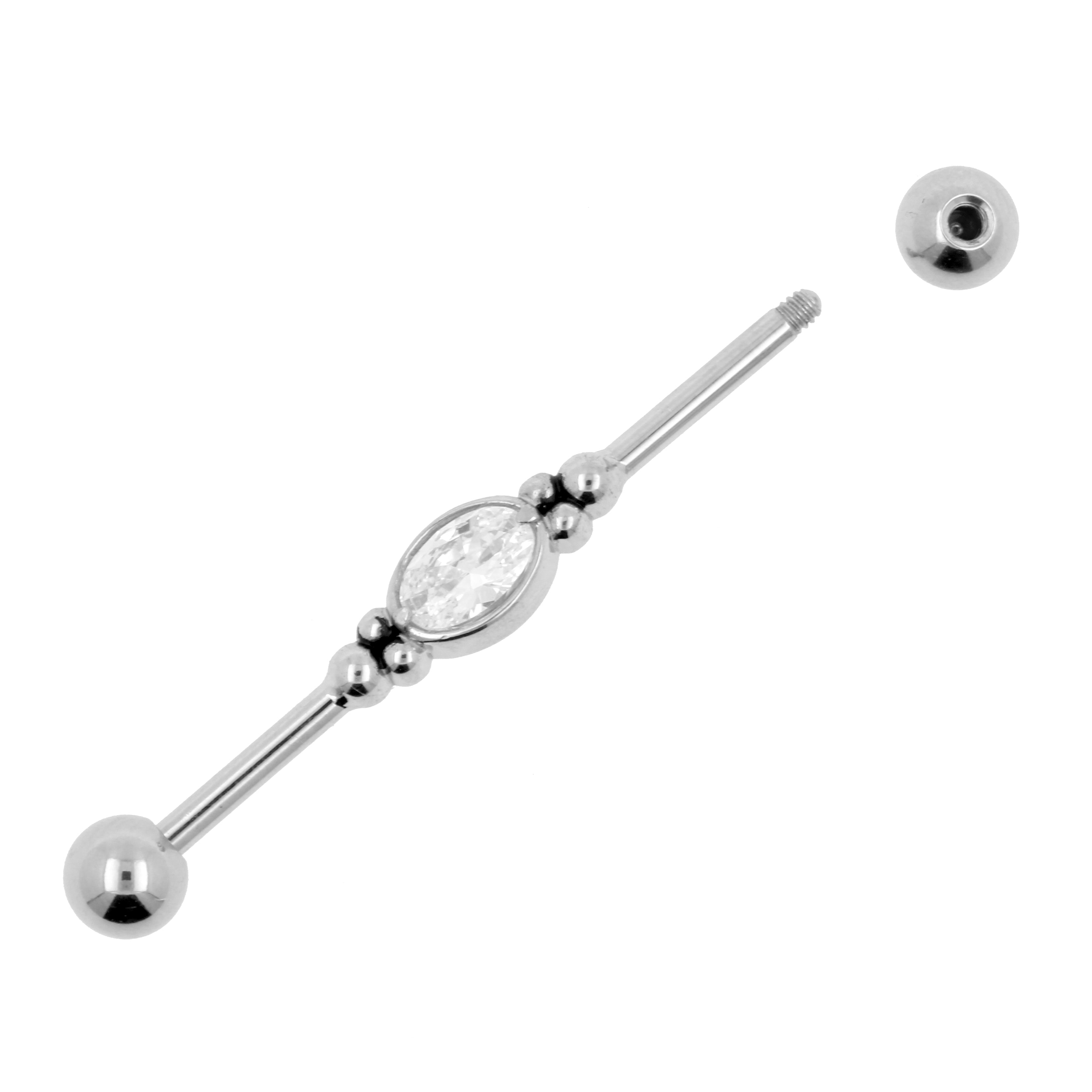 Chirurgisch Stalen Industrial Barbell Met Zirkonia - Oval Jewel Zilver