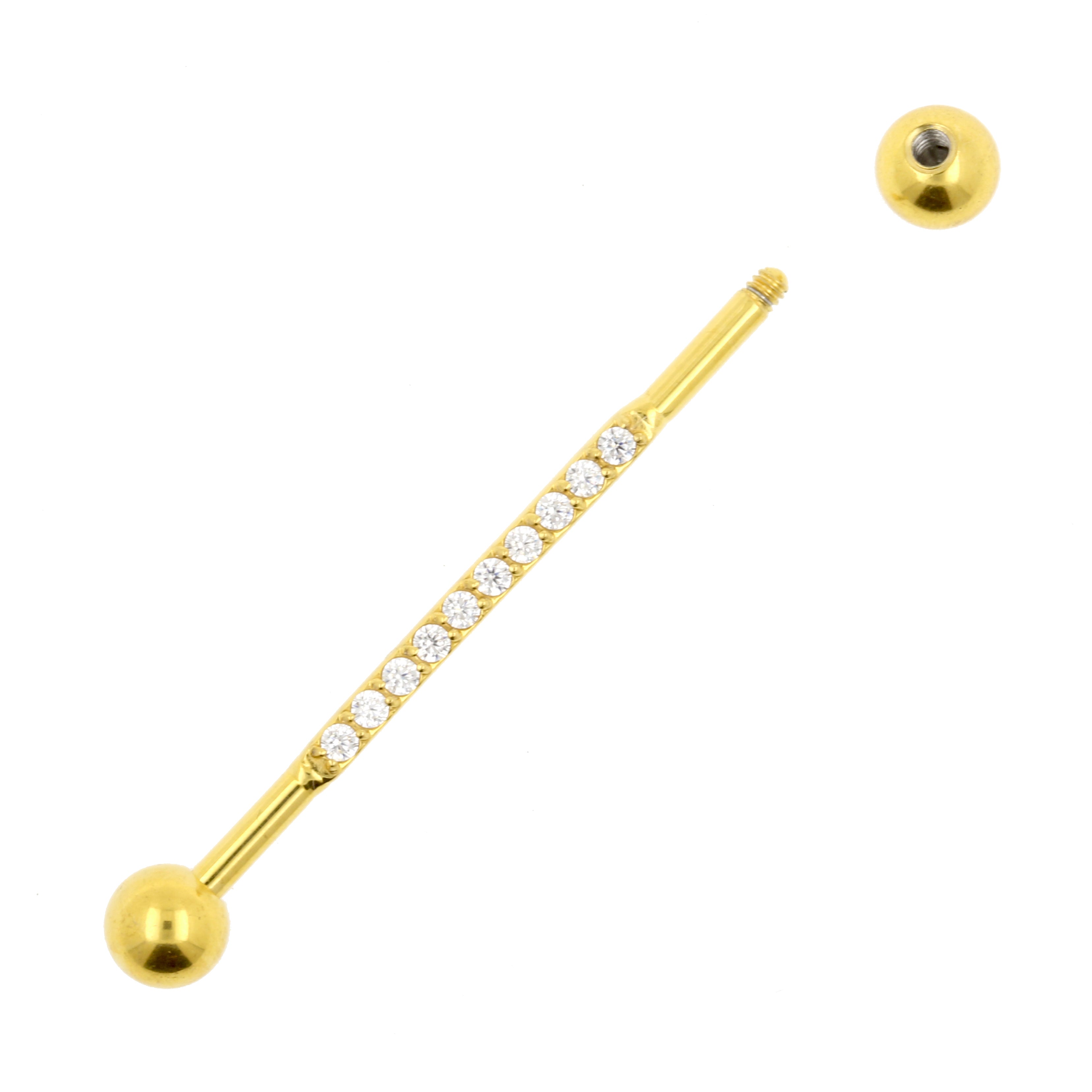 Chirurgisch Stalen Industrial Barbell Met Zirkonia Goud