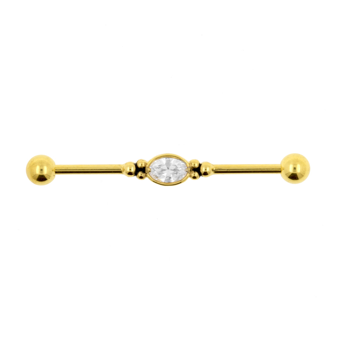 Chirurgisch Stalen Industrial Barbell Met Zirkonia - Oval Jewel Goud