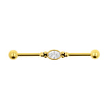 Chirurgischer Stahl Industrial Barbell mit Zirkonia - Ovales Juwel Gold