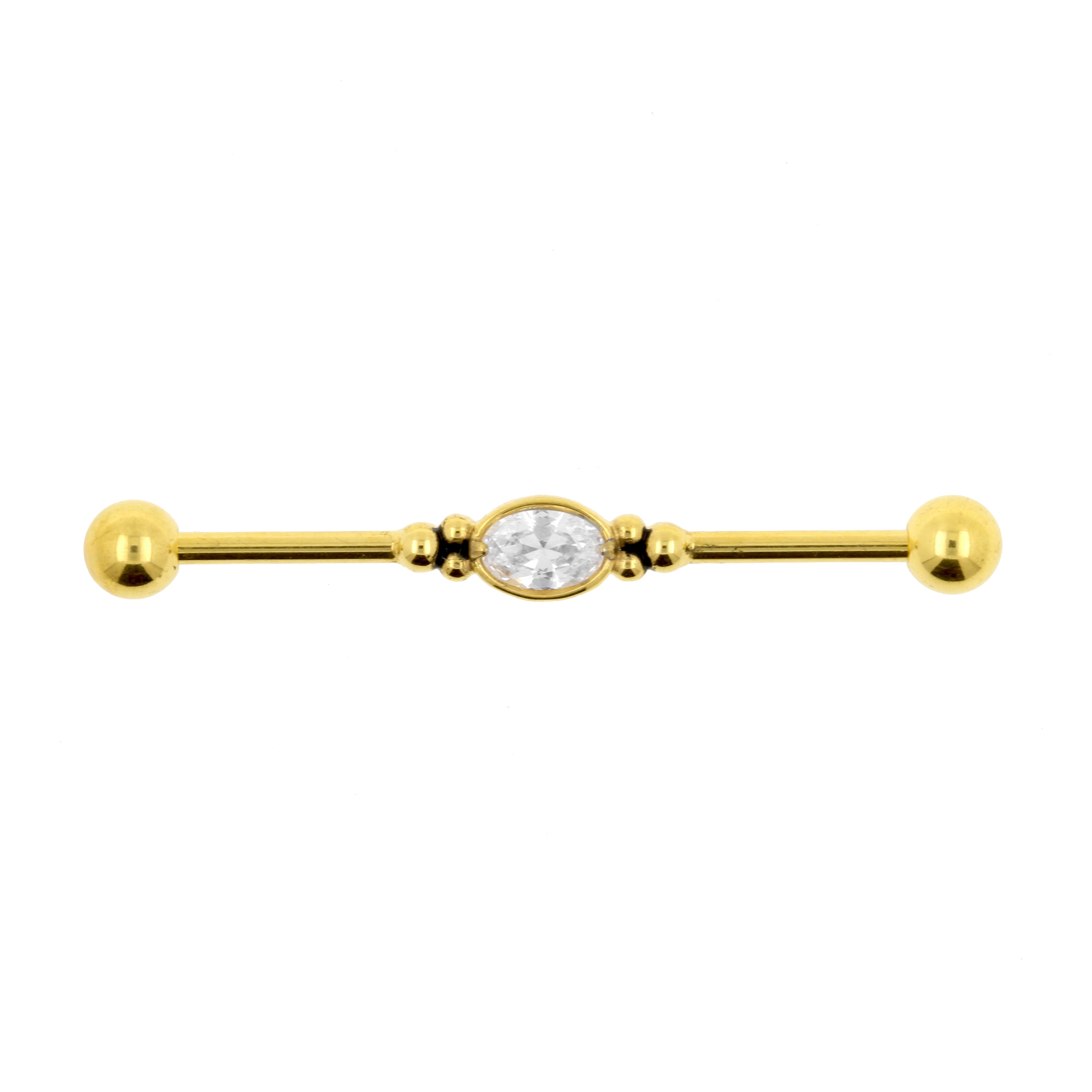 Chirurgisch Stalen Industrial Barbell Met Zirkonia - Oval Jewel Goud