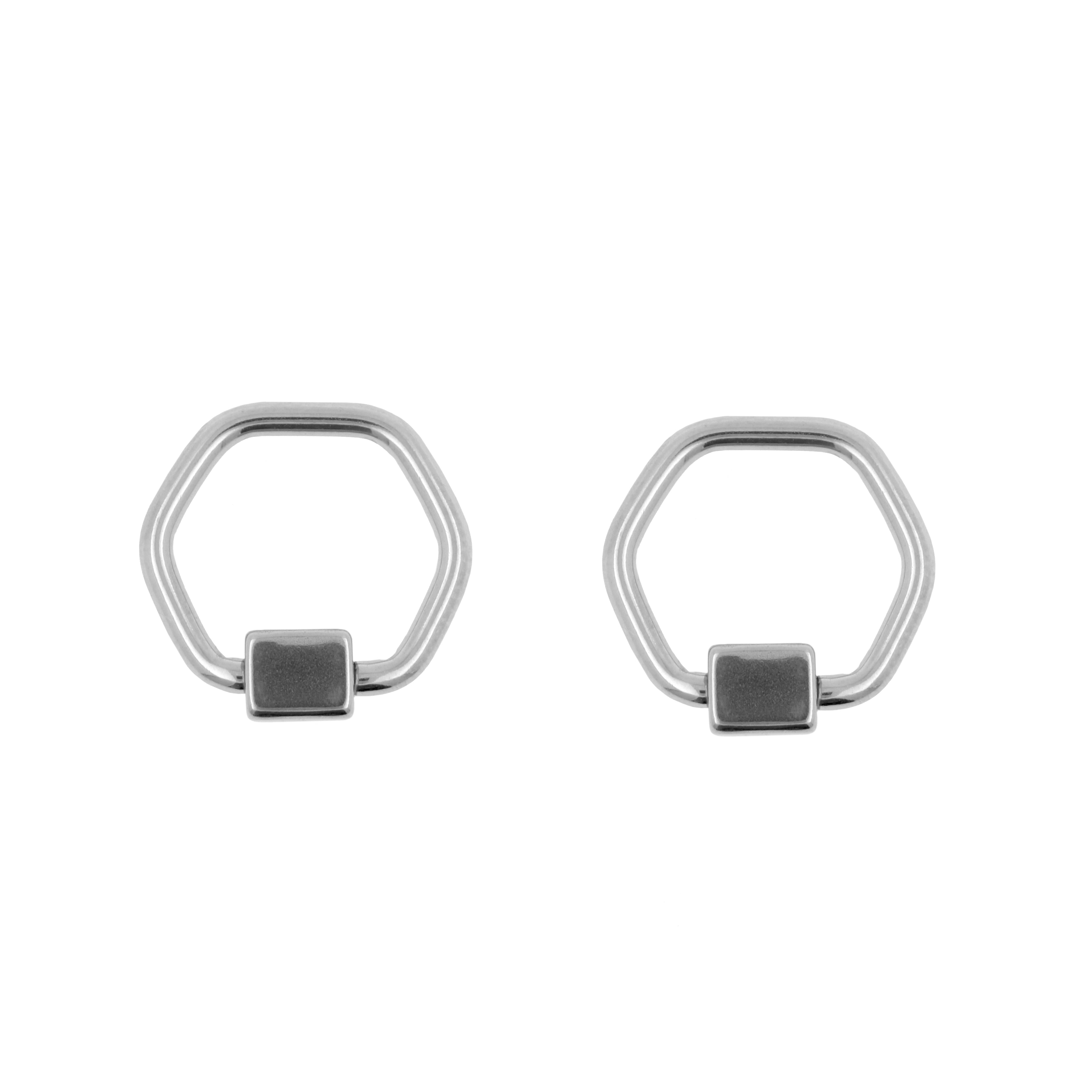 Chirurgisch Staal Ball Closure Ring - Hexagon met Kubus Zilver