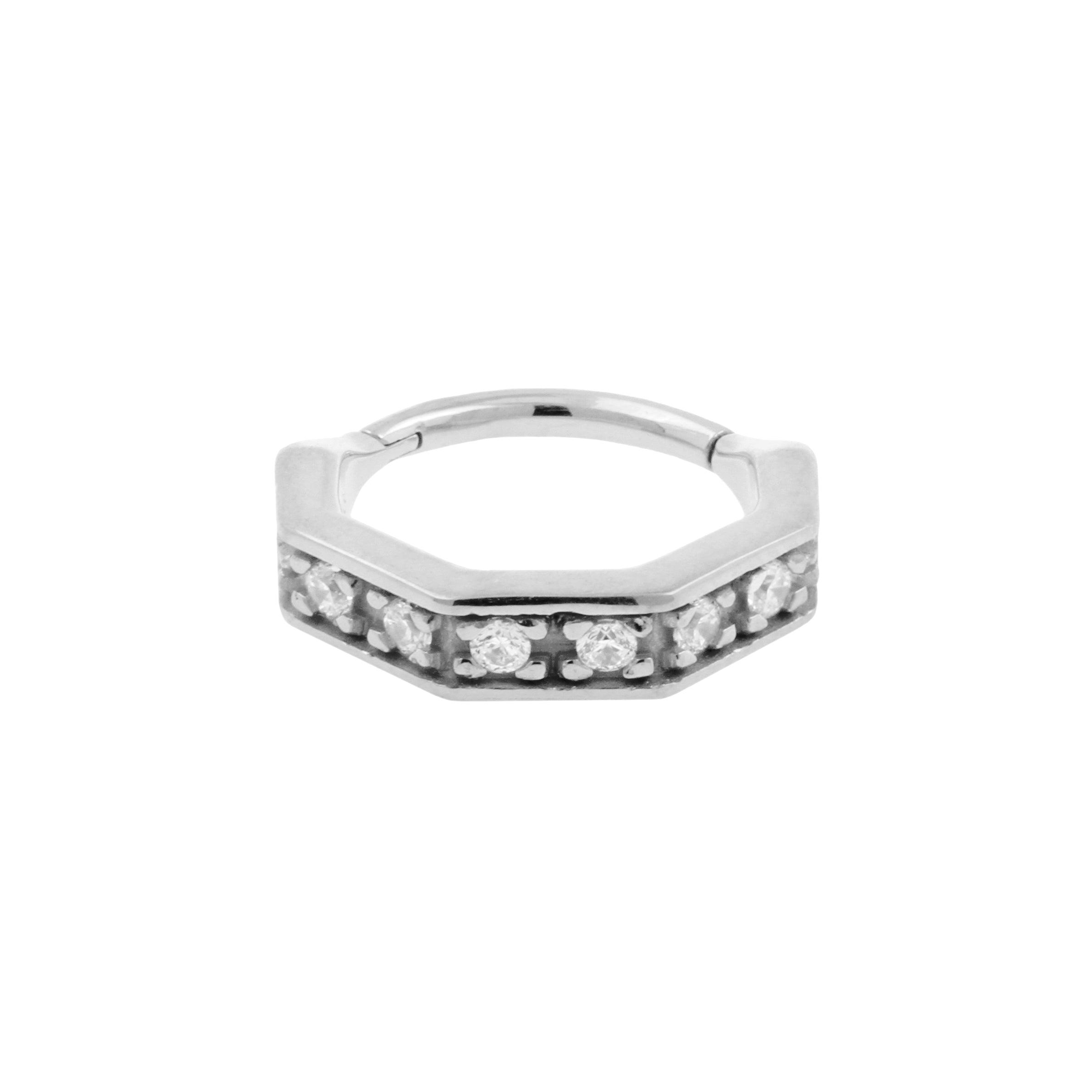 Nikkelvrij Staal Octagon Click Ring Ingezet Met Zirkonia Zilver