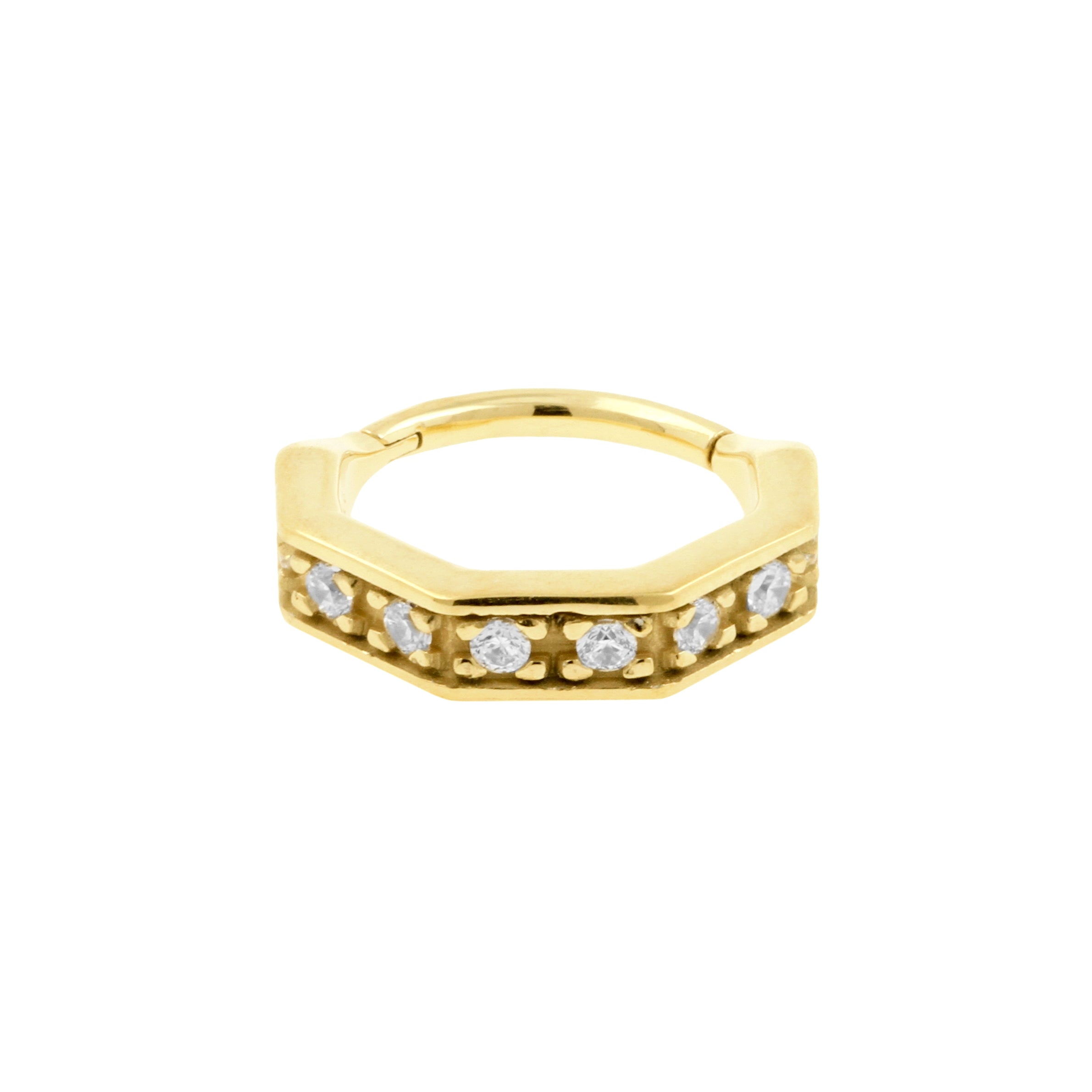 Nikkelvrij Staal Octagon Click Ring Ingezet Met Zirkonia Goud