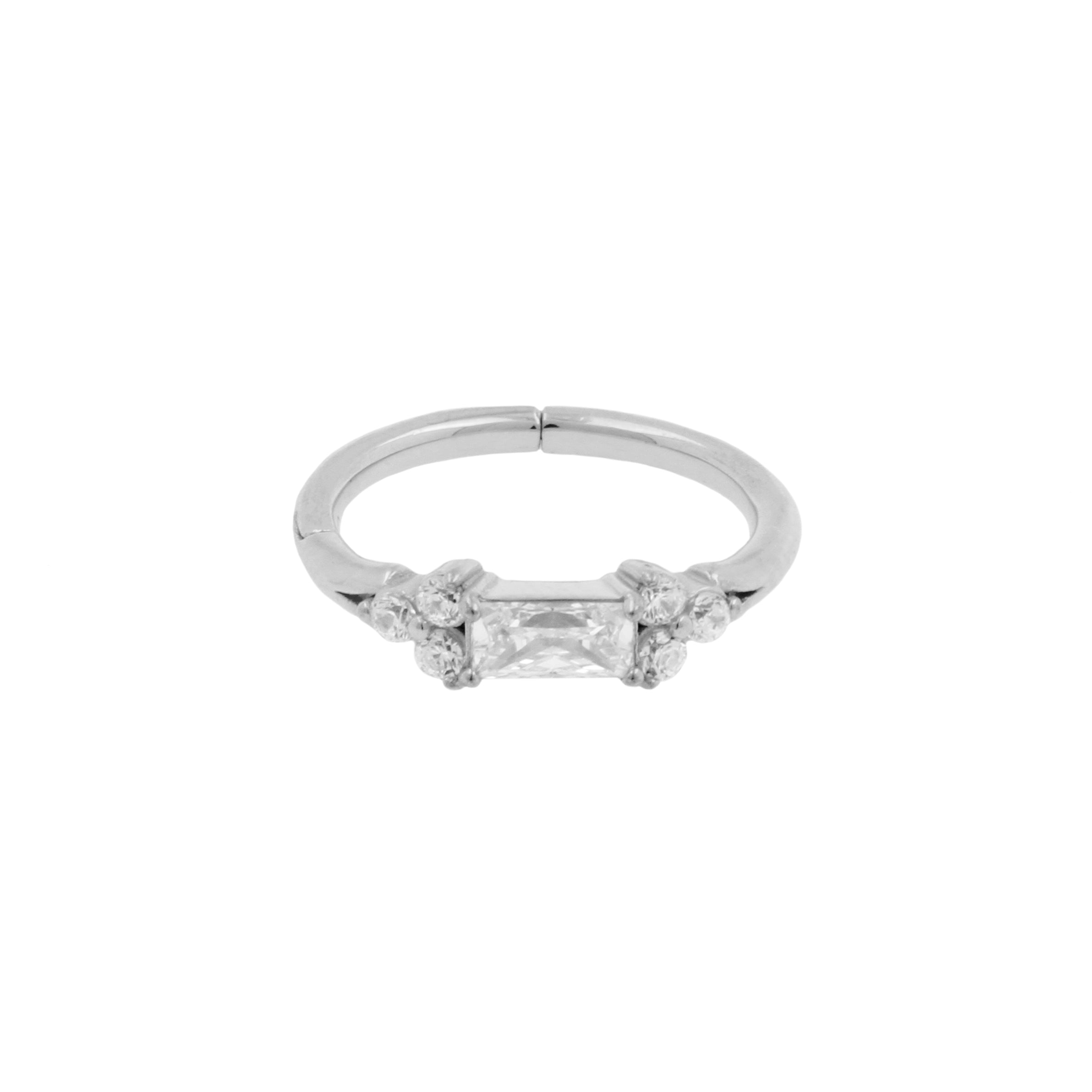 Nikkelvrij Staal Click Ring Ingezet met Zirkonia Baguette Zilver