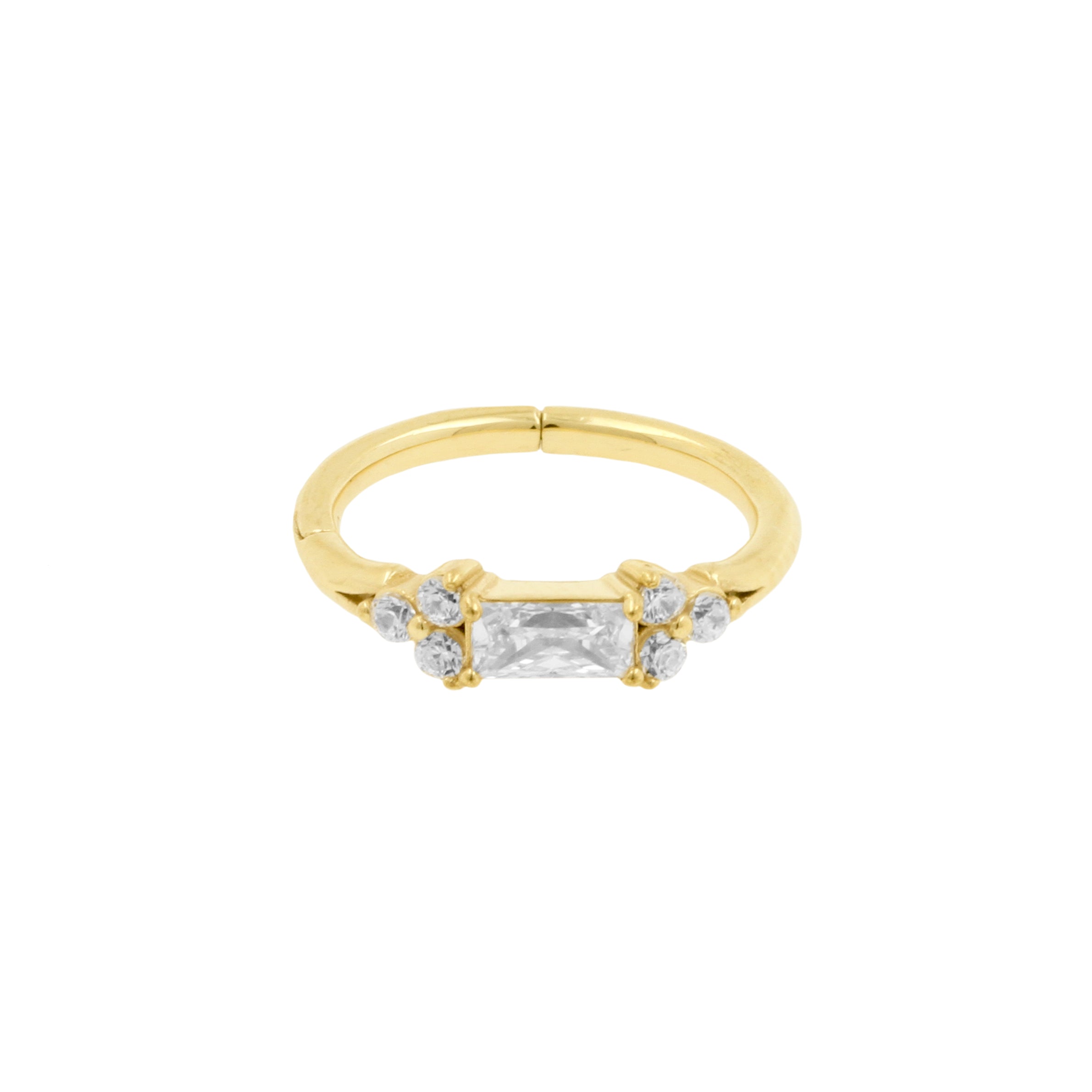 Nikkelvrij Staal Click Ring Ingezet met Zirkonia Baguette Goud