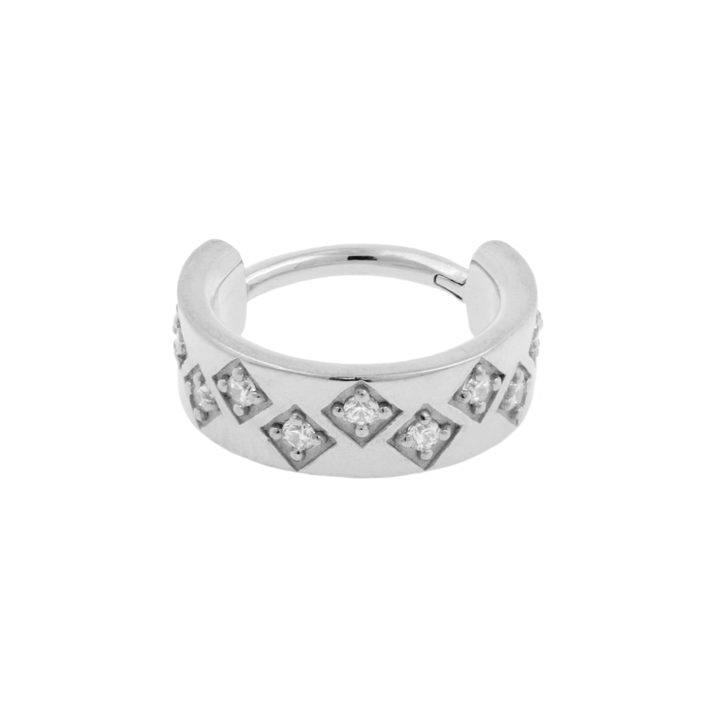 Nikkelvrij Staal Platte Click Ring Ingezet met Zirkonia Zilver