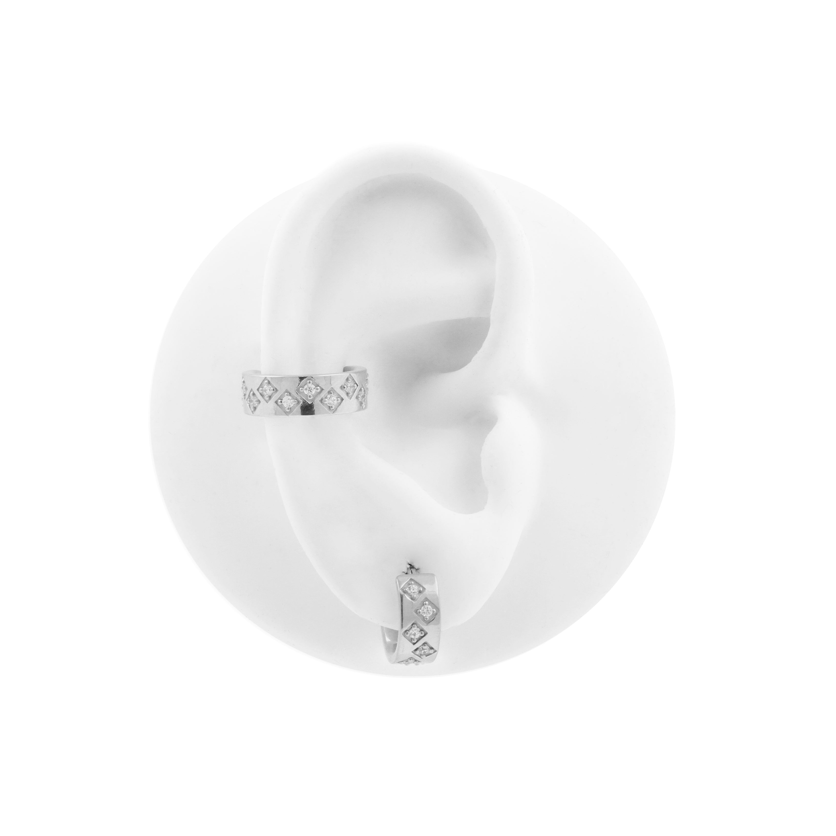 Nikkelvrij Staal Platte Click Ring Ingezet met Zirkonia Zilver
