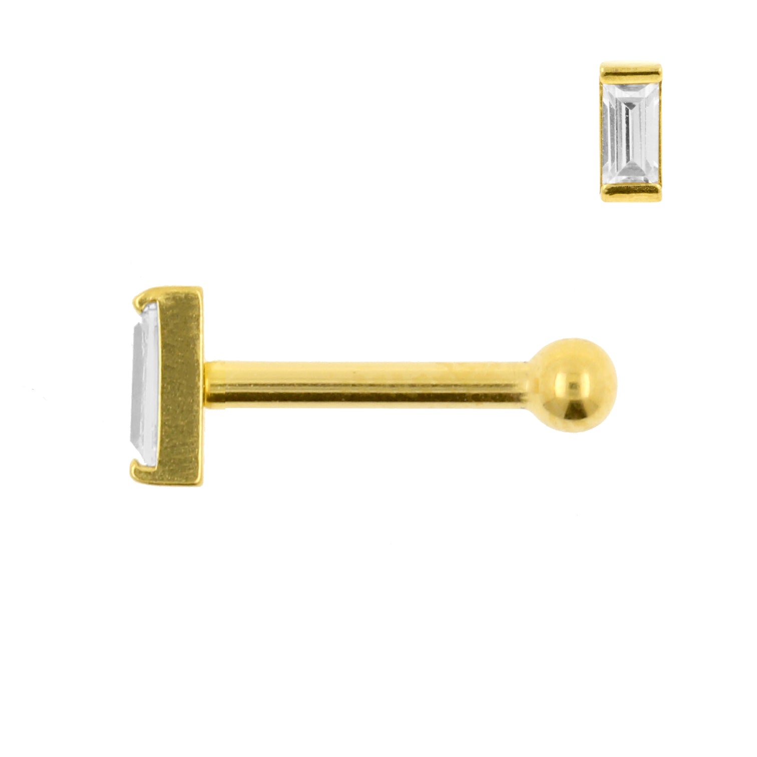Chirurgisch Stalen Tragus Barbell - Zirkonia Rectangle 5mm Goud