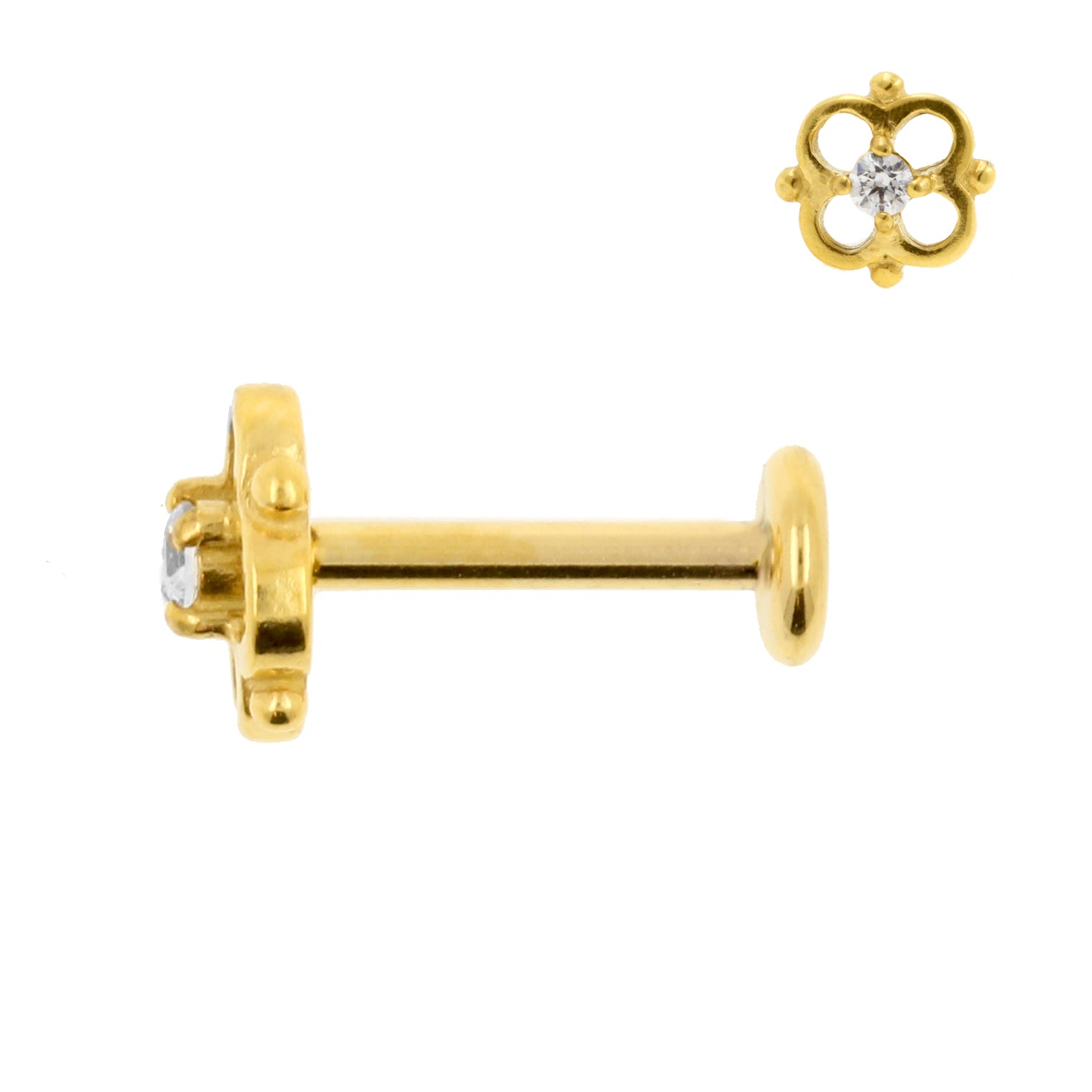 Chirurgisch Stalen Zirkonia Labret Stud - Klaver Goud