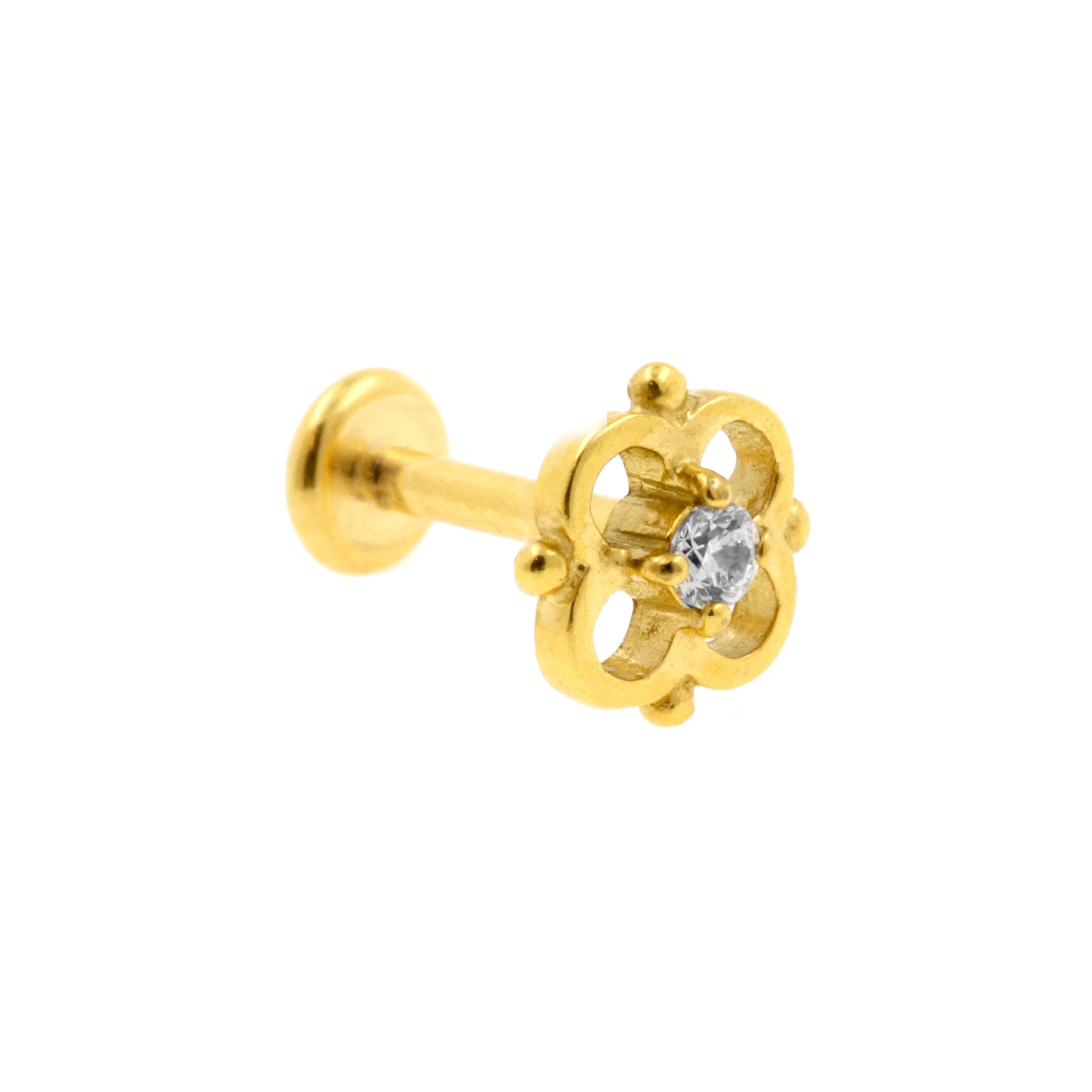 Chirurgisch Stalen Zirkonia Labret Stud - Klaver Goud