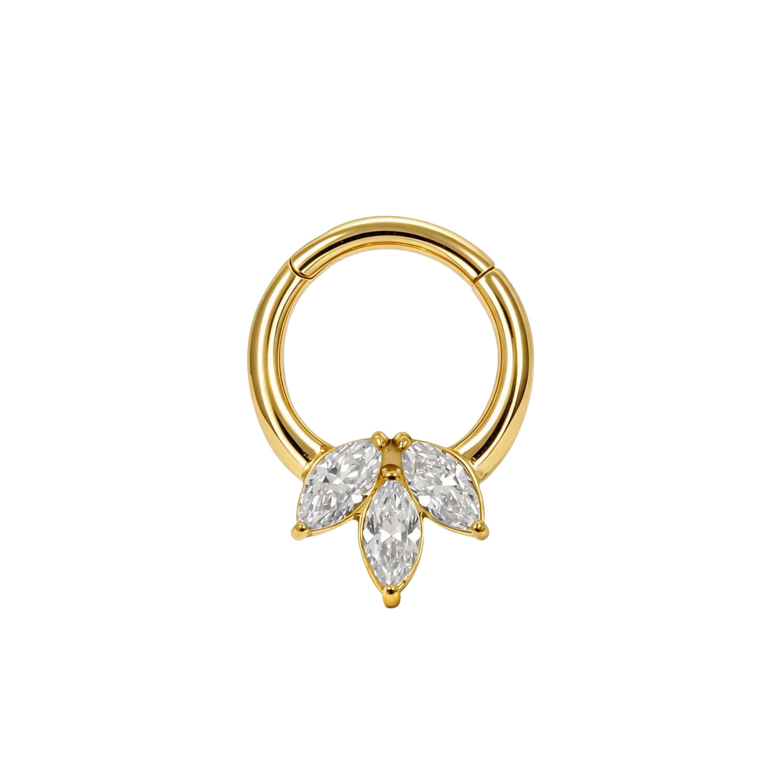 Nikkelvrij Stalen Click Ring - Triple Marquise Zirkonia Goud