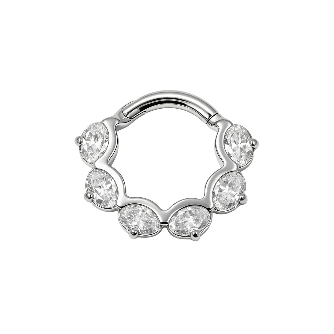 Nikkelvrij Stalen Click Ring - Zirkonia Ovals Zilver