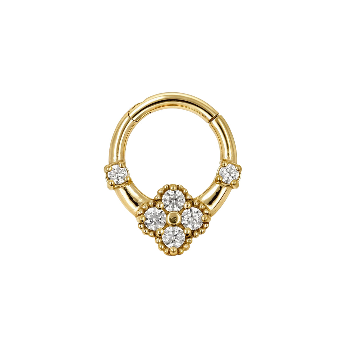 Nikkelvrij Stalen Click Ring - Zirkonia Clover Goud