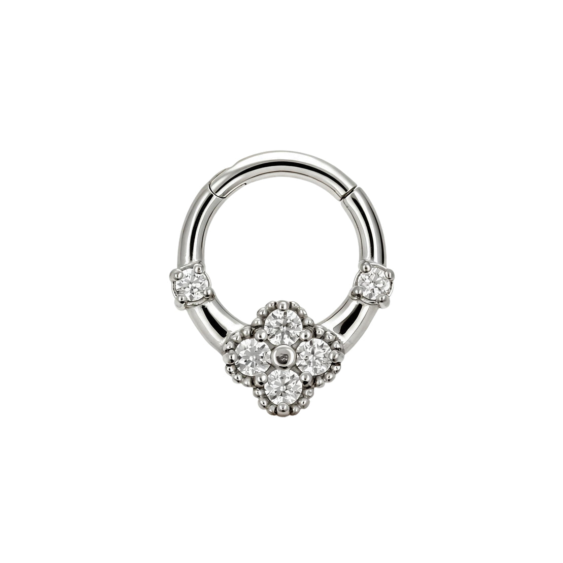 Nikkelvrij Stalen Click Ring - Zirkonia Clover Zilver