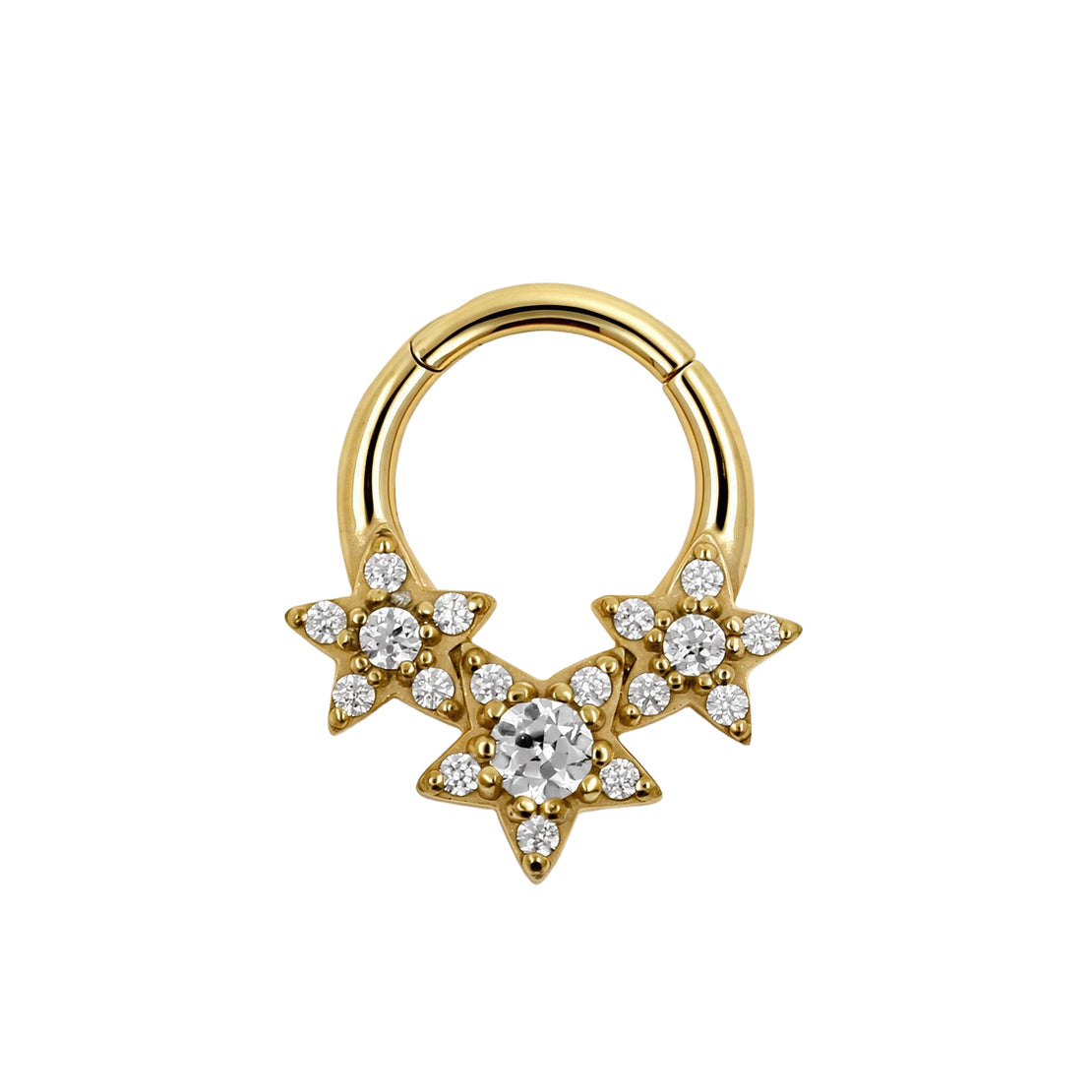 Nikkelvrij Stalen Click Ring - Zirkonia Stars Goud