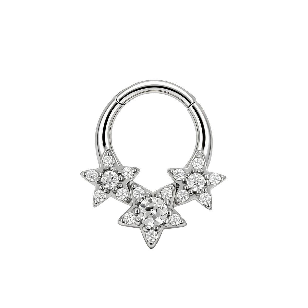 Nickelfreier Edelstahl-Clicker - Zirkonia Stars Silber
