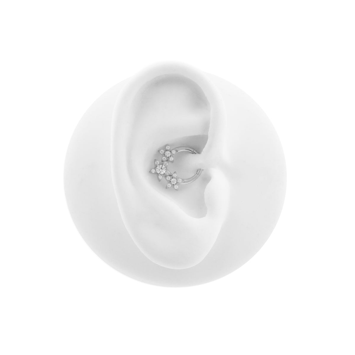 Nickelfreier Edelstahl-Clicker - Zirkonia Stars Silber
