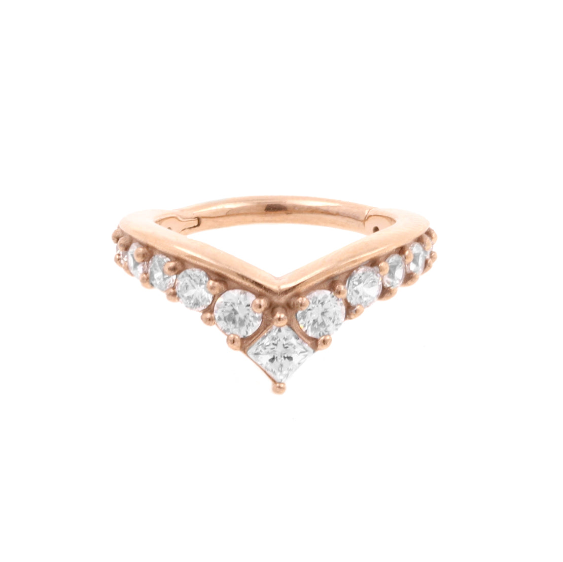 Chirurgisch Stalen Click Ring - Zirkonia Tiara Rose Goud
