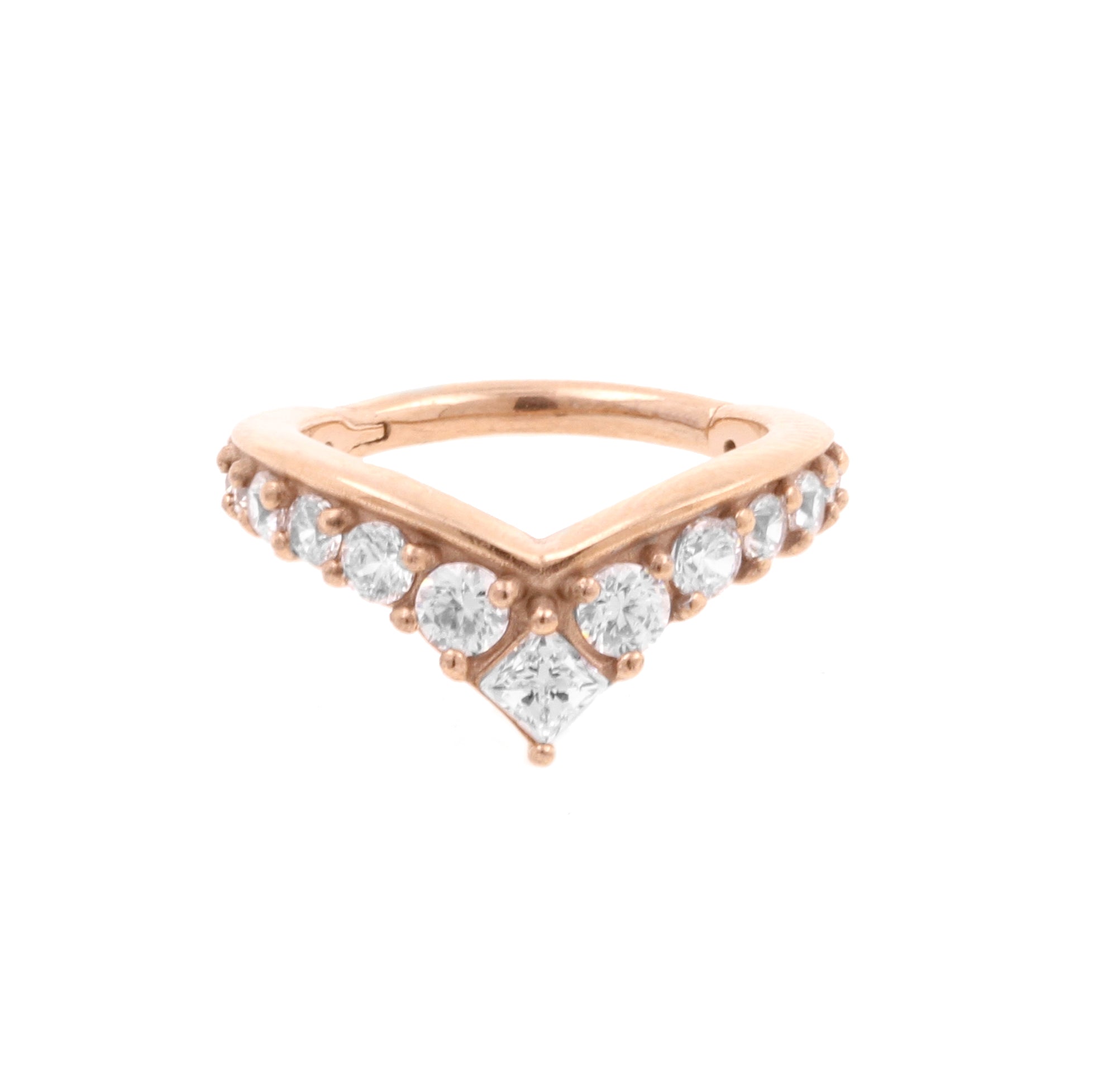Chirurgisch Stalen Click Ring - Zirkonia Tiara Rose Goud
