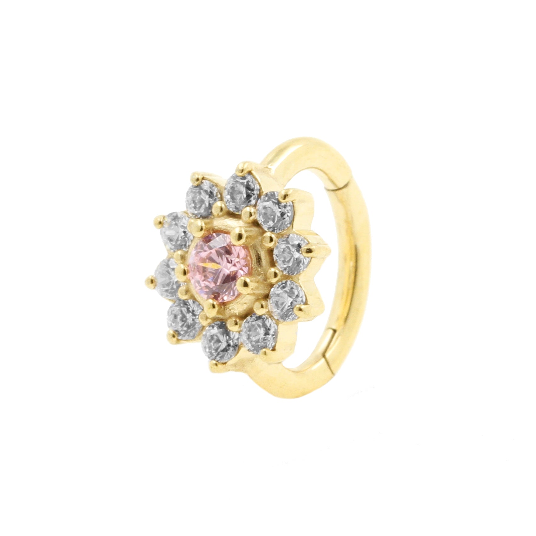 Nikkelvrij Stalen Rook Clicker - Zirconia Flower Pink / White