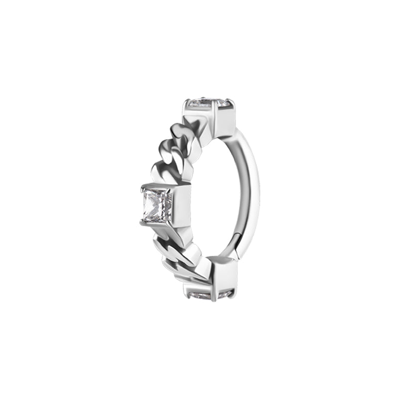 Nikkelvrij Staal Click Ring - Zirkonia Chain Zilver