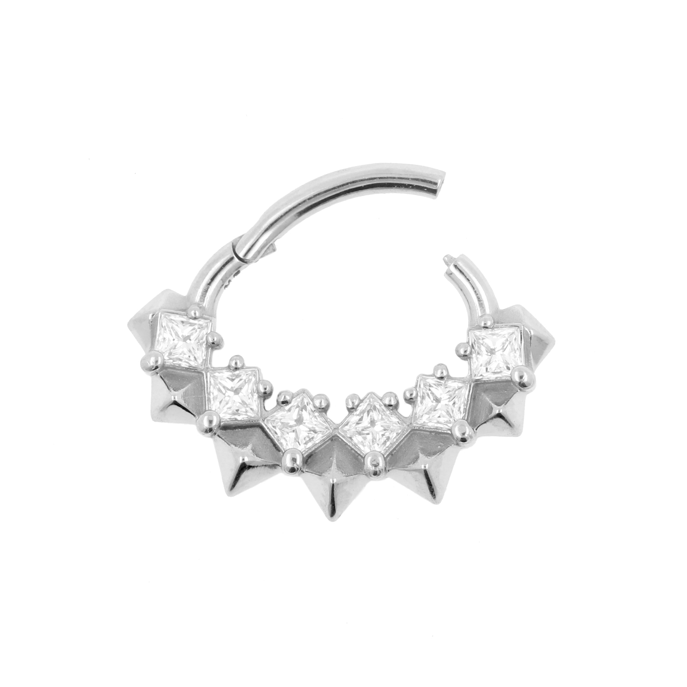 Nikkelvrij Stalen Daith Clicker - Zirkonia Square Studs Zilver