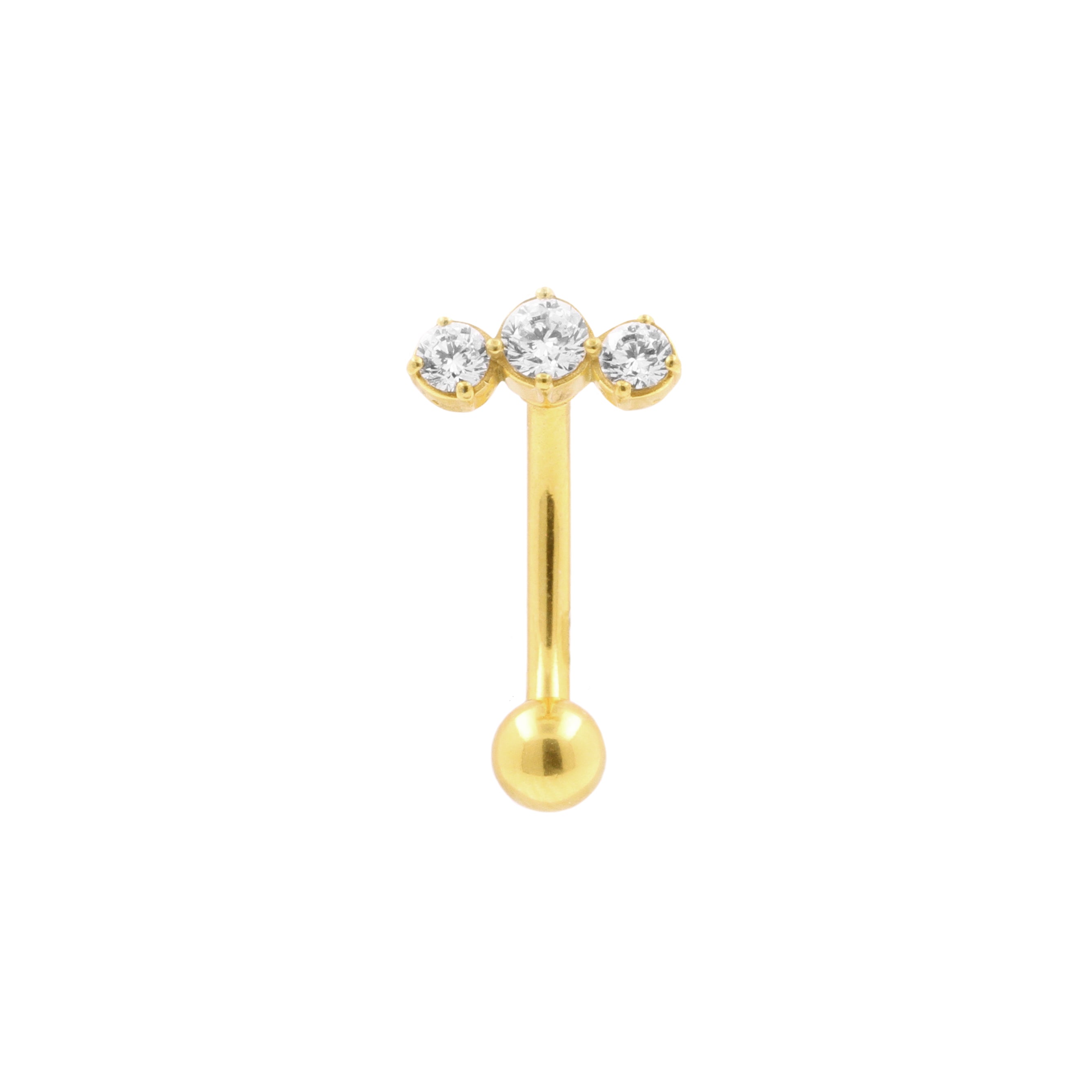 Surgical Steel Navel Curve Triple Zirconia Gold