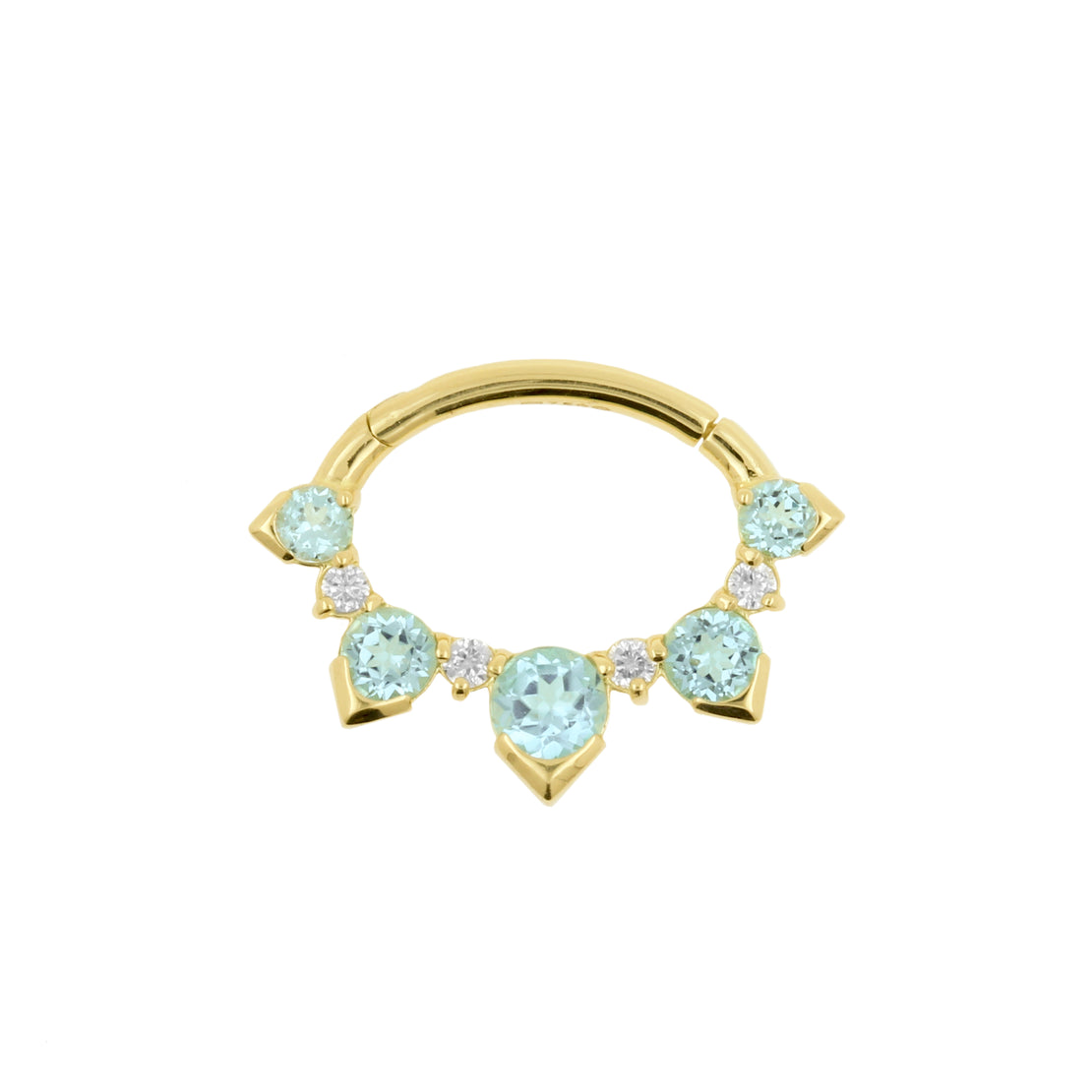 18 Karat Gold Septum Clicker with Diamond & Blue Topaz