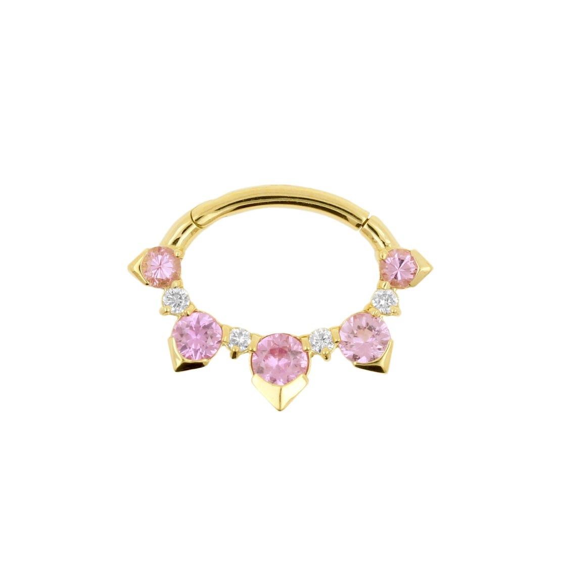 18 Karaats Goud Septum Clicker Met Diamant & Roze Saffier