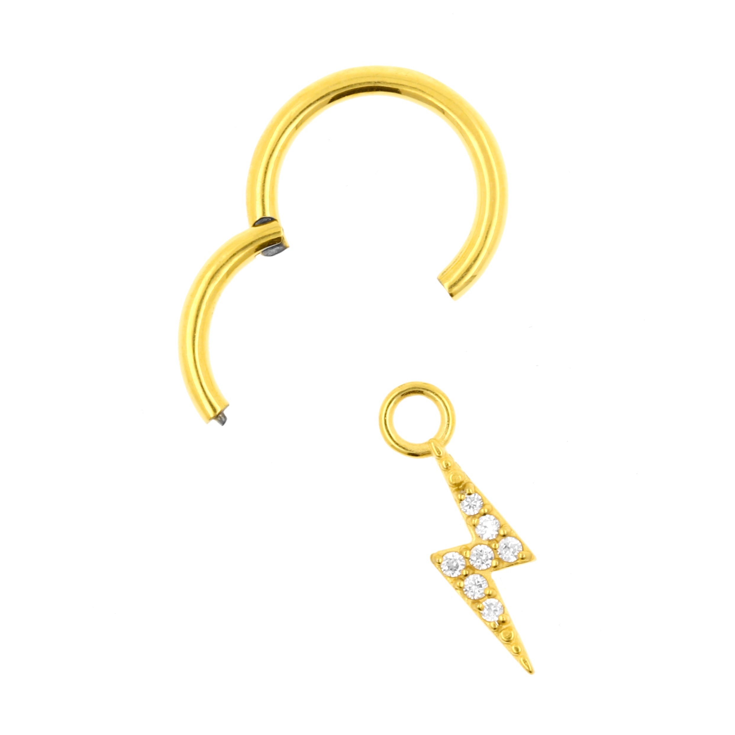 Nikkelvrij Stalen Click Ring Bedel - Zirkonia Flash Right Goud