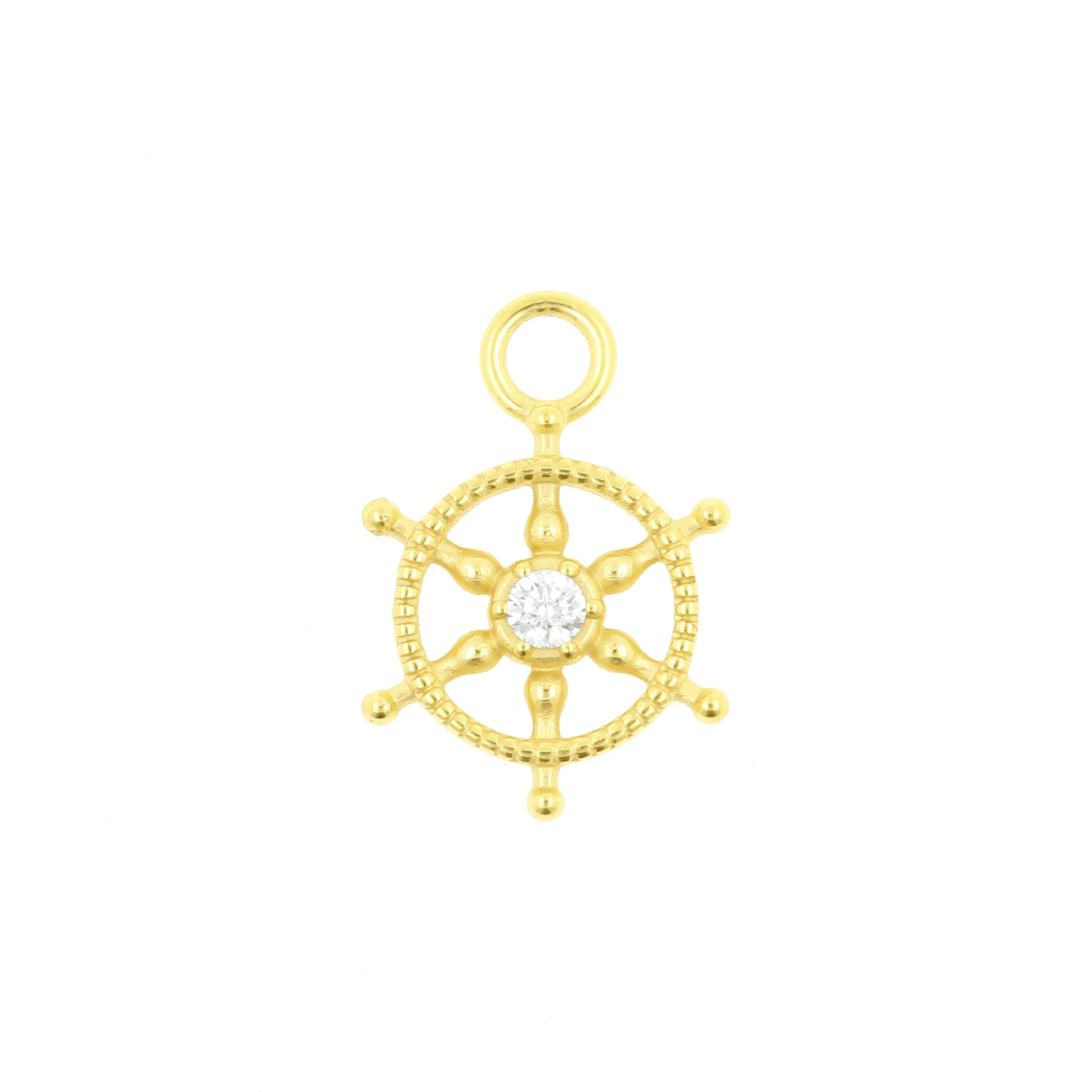Nikkelvrij Stalen Click Ring Bedel - Zirkonia Wheel Goud