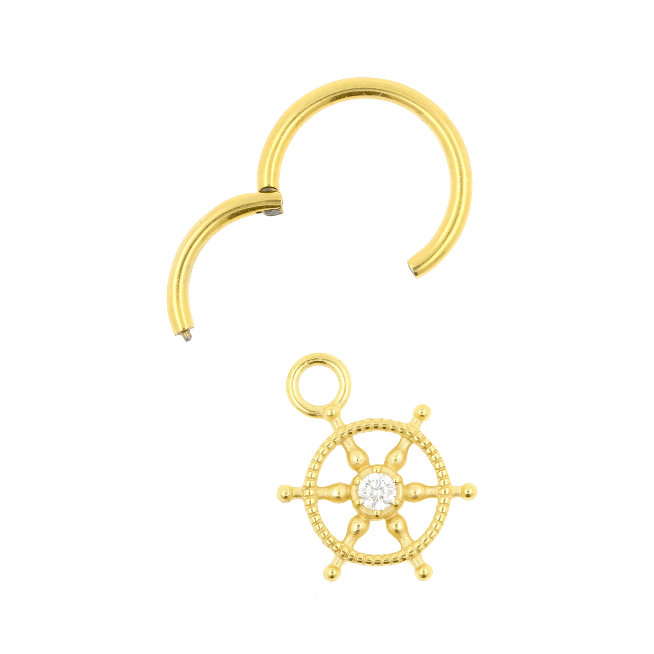 Nikkelvrij Stalen Click Ring Bedel - Zirkonia Wheel Goud