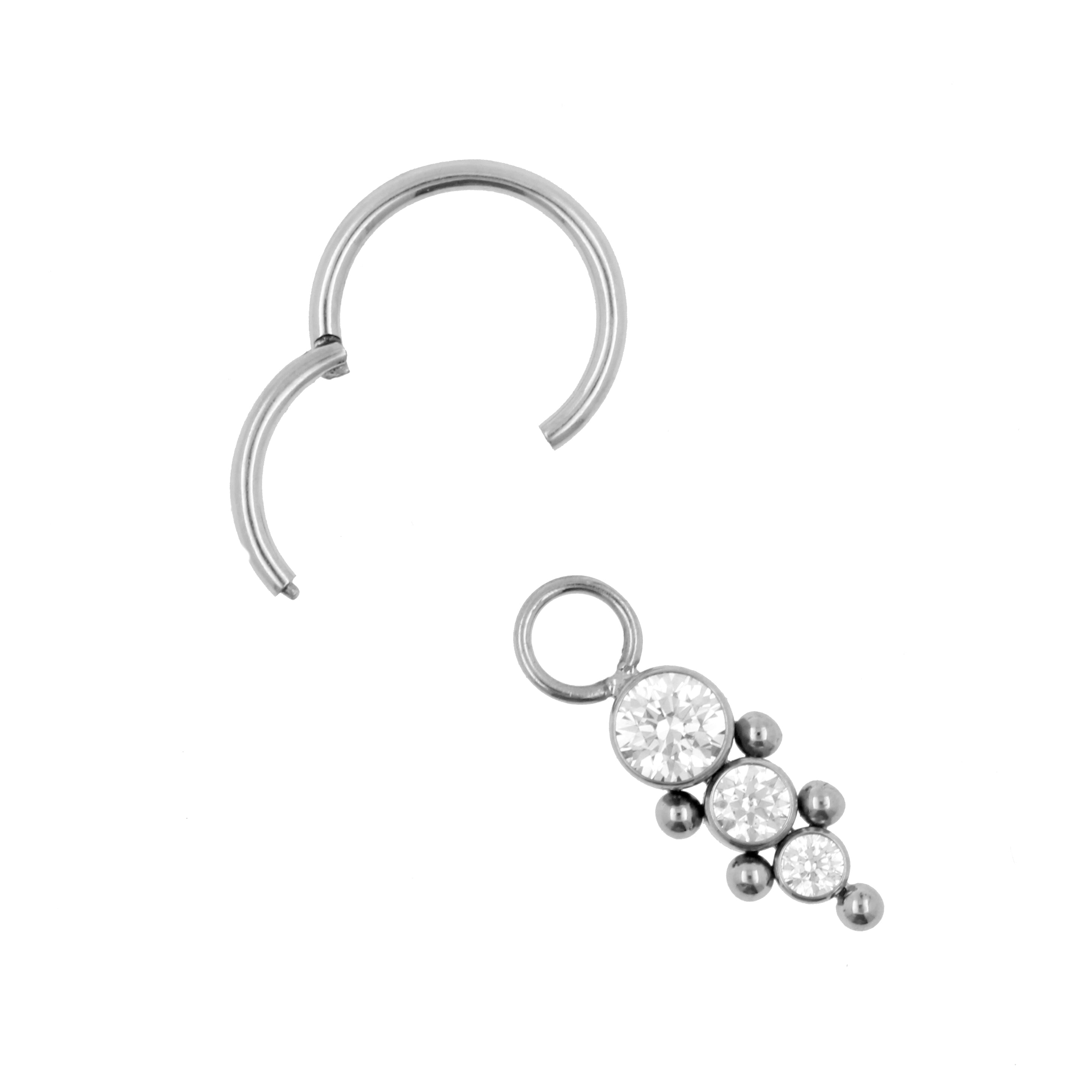 Titanium Click Ring Bedel - Zirkonia Cluster Zilver