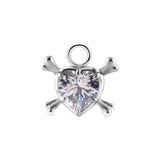 Chirurgischer Stahl Click-Ring Anhänger – Zirkonia Herz und Knochen Silber