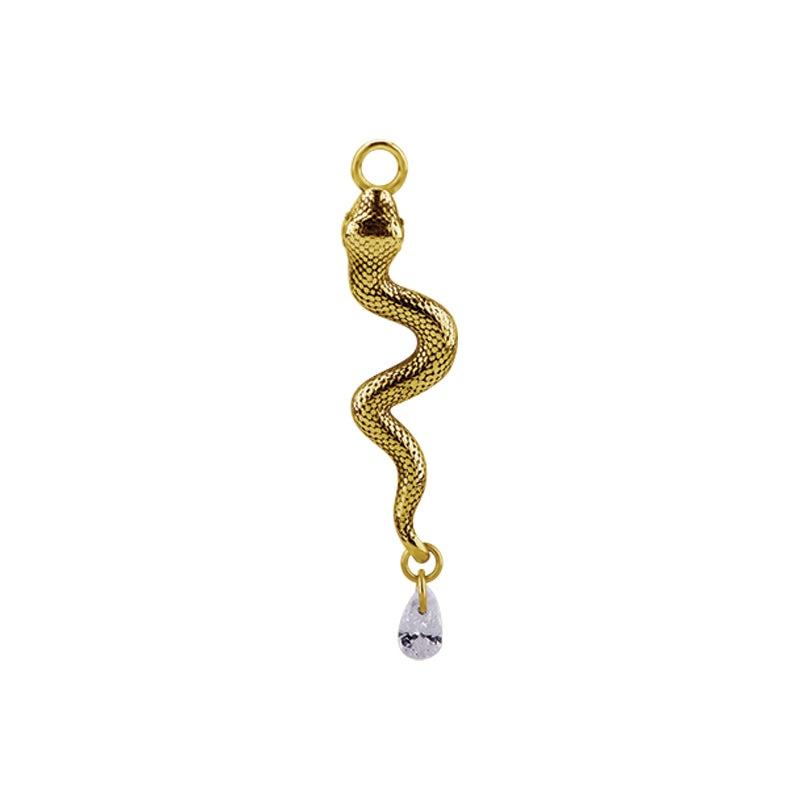 Chirurgisch Staal Click Ring Bedel - Zirkonia Snake Rechts Goud