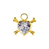Chirurgischer Stahl Click-Ring mit Anhänger – Zirkonia Herz und Knochen Gold