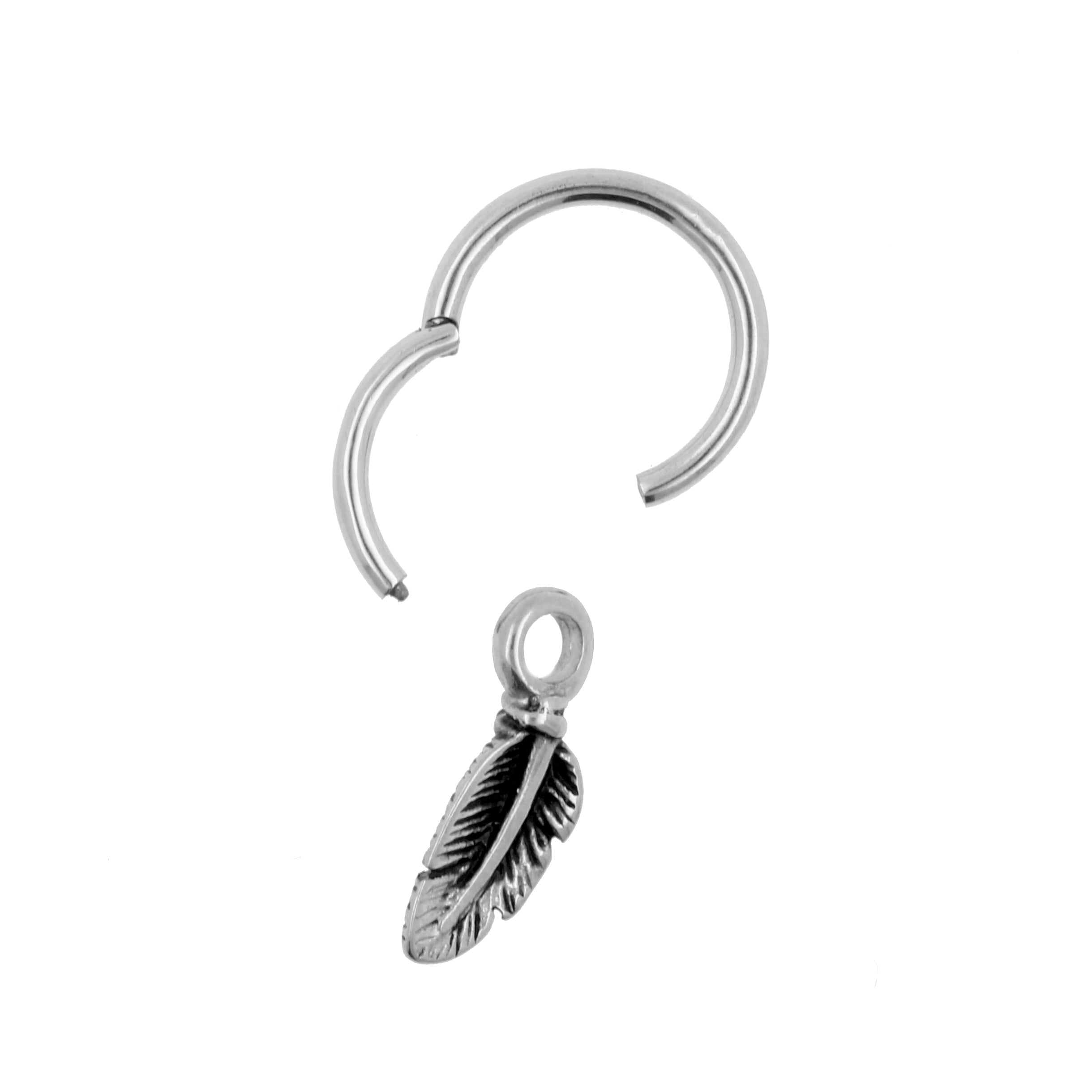 Chirurgisch Stalen Click Ring Bedel - Feather Zilver