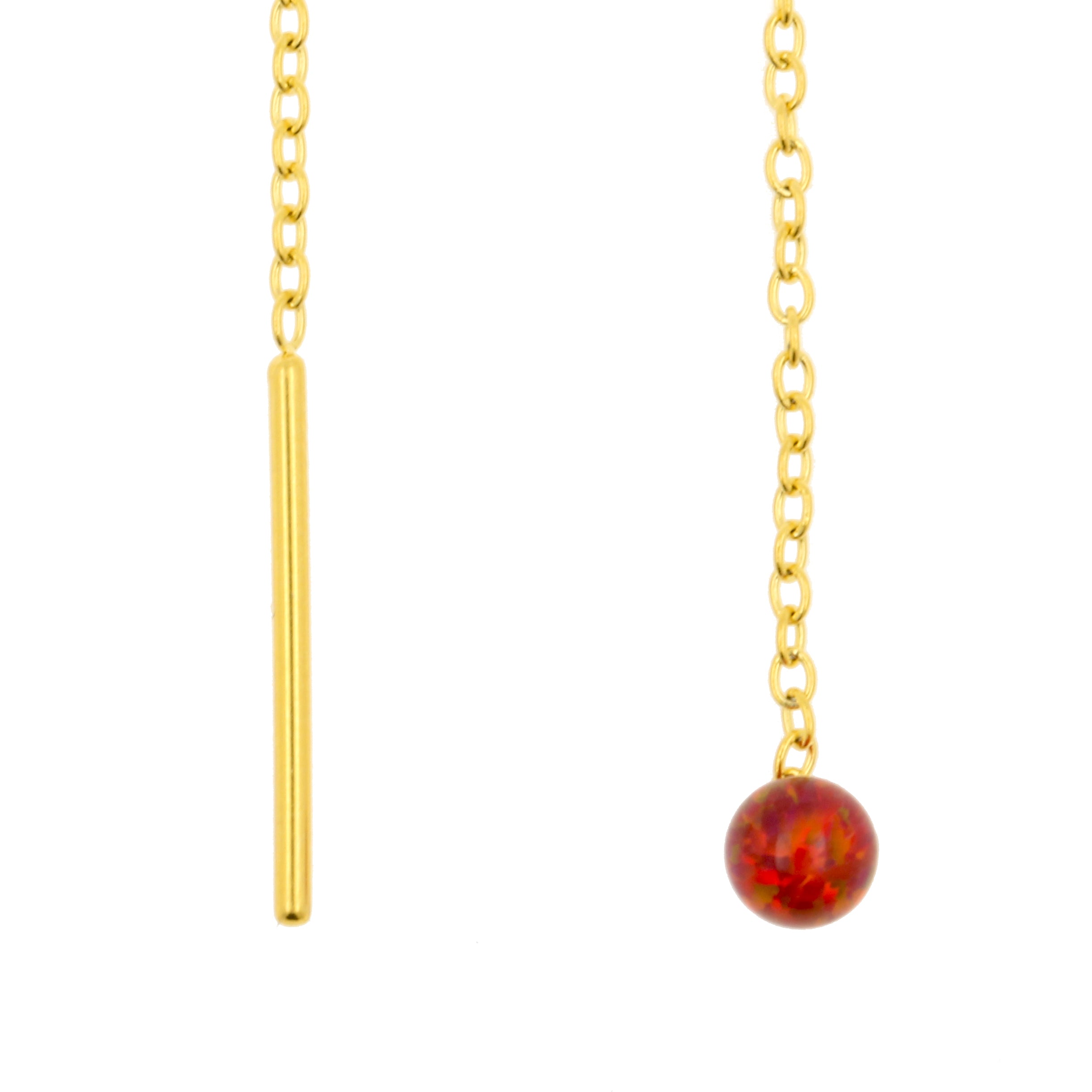 Surgical Steel Ear Threader Opal Ball Red Opal
