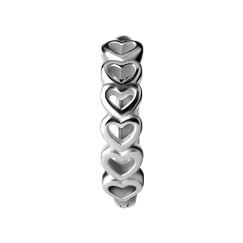 Surgical Steel Click Hoop Earrings - Hearts Silver